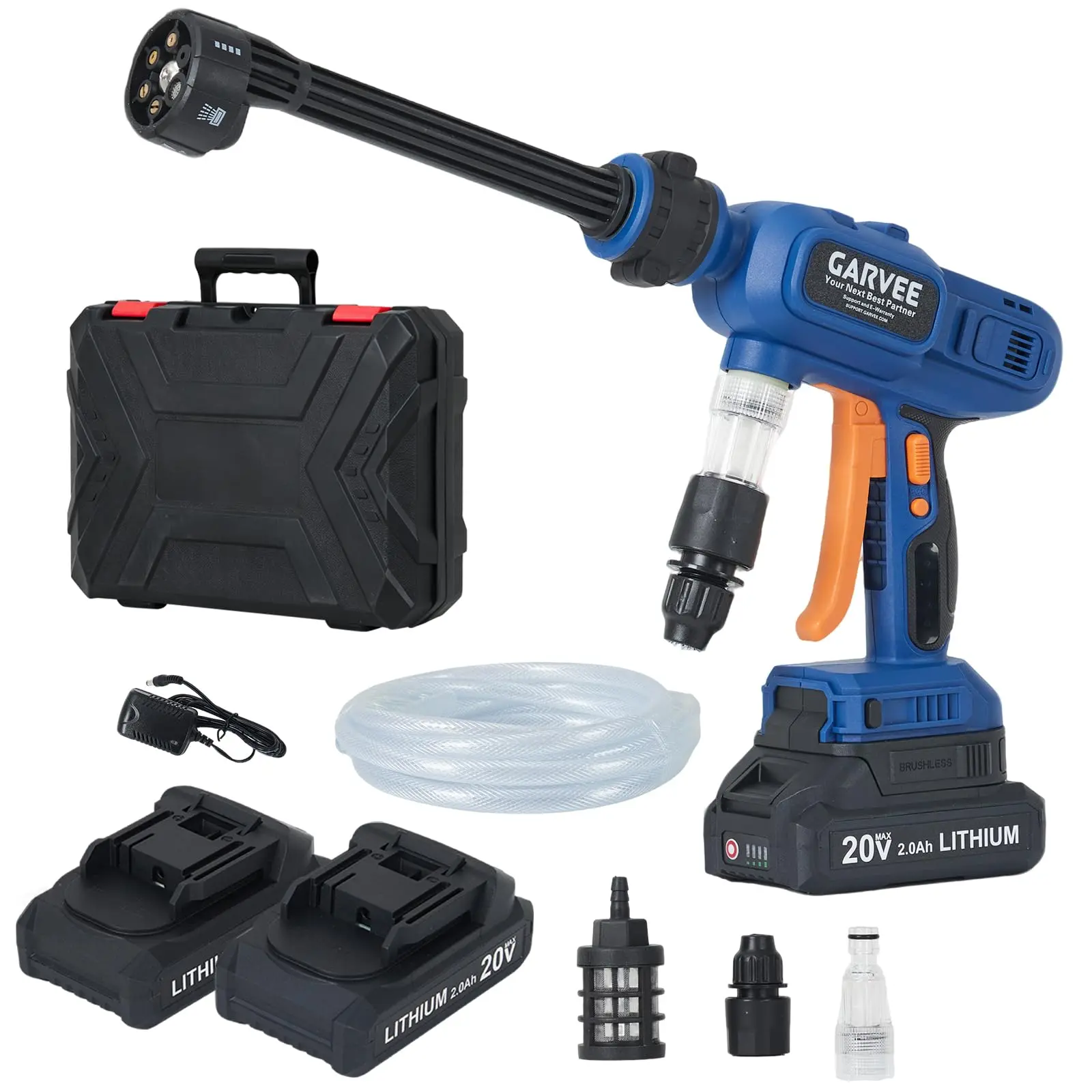 【Garvee】 Wireless Handheld Pressure Washer, 1300 PSI Portable Battery-Powered Car Washer - 6-in-1 Nozzle Kit, Up to 40 Min Runtime