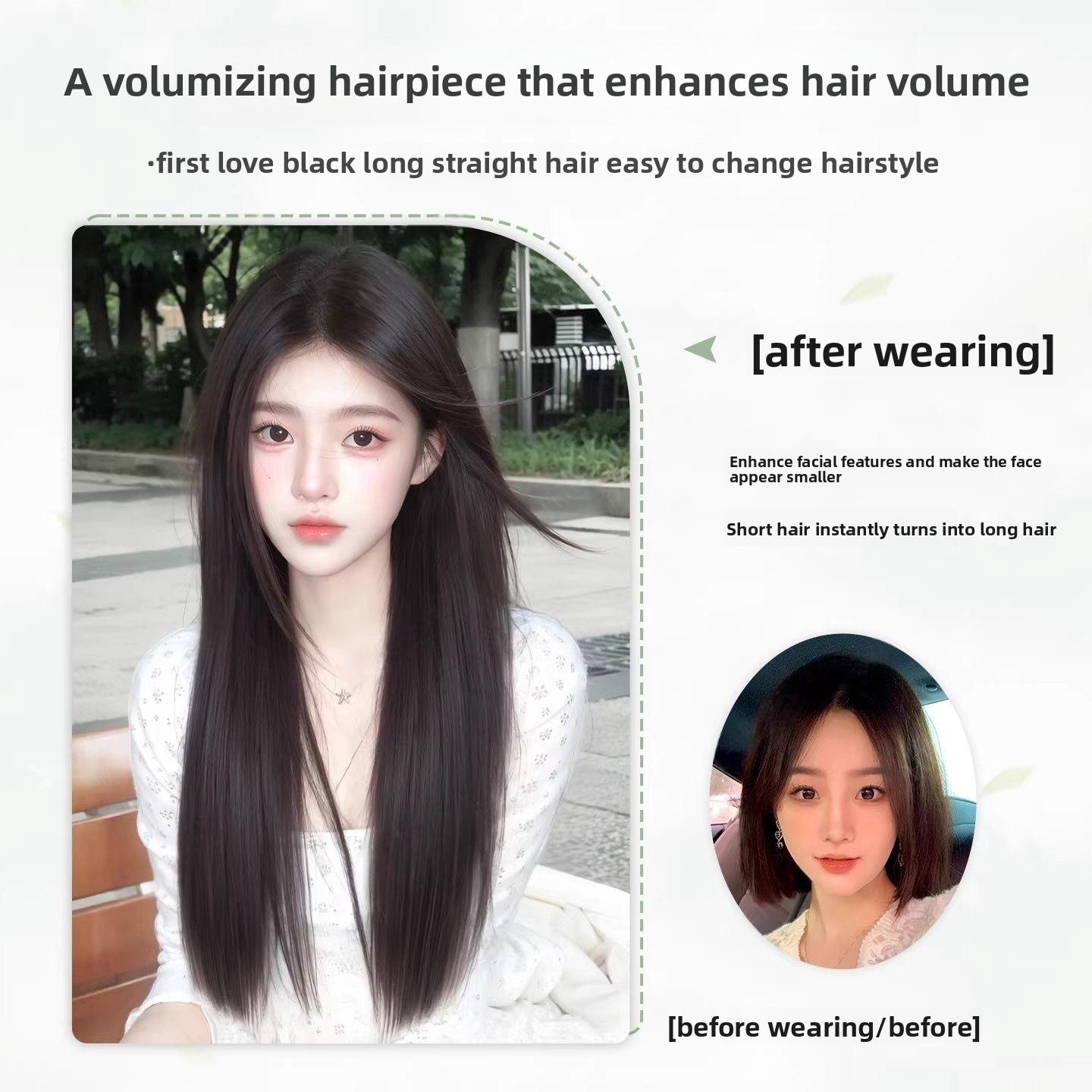 Women's Full Head Synthetic Wig Long Black Straight Middle Part Fluffy Natural Daily Hairstyle Wig for Everyday Use