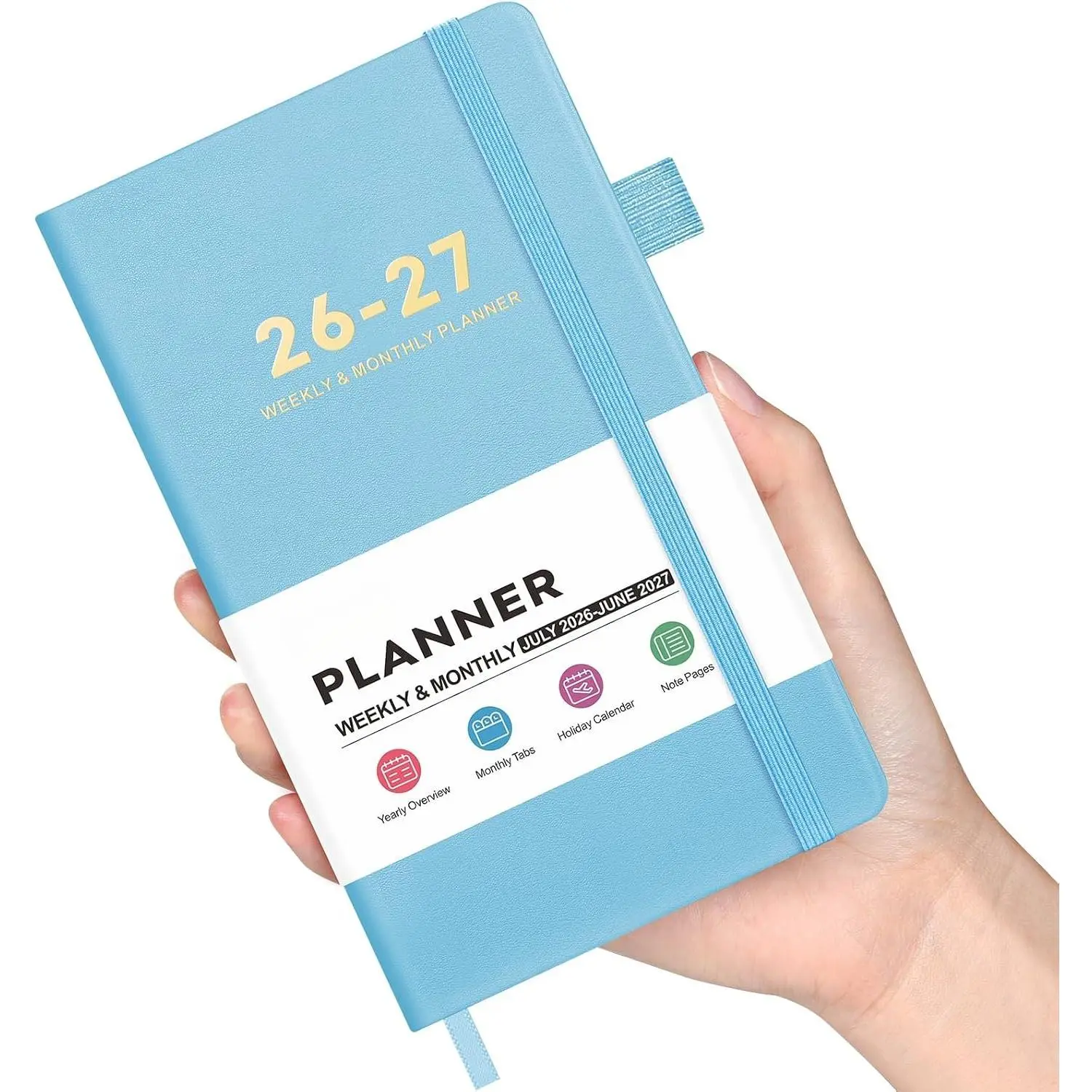 Leather Academic Planner 2026-2027: A6 Blue Weekly & Monthly Planner | July 2026 – June 2027, 100gsm Thick Paper, Durable Stitched Binding, Tabs, Pen Loop, Pocket