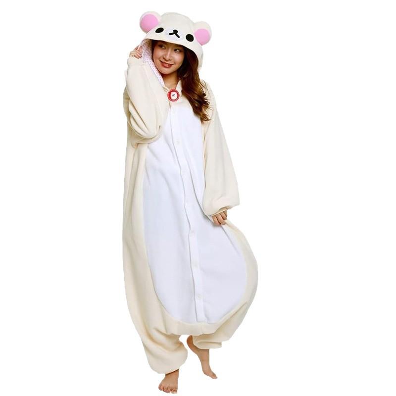 Rilakkuma Kawaii Onesie Pajamas for Women Men Anime Cartoon Warm Nightwear Adults Fashion Comfortable Jumpsuit Cosplay Clothing