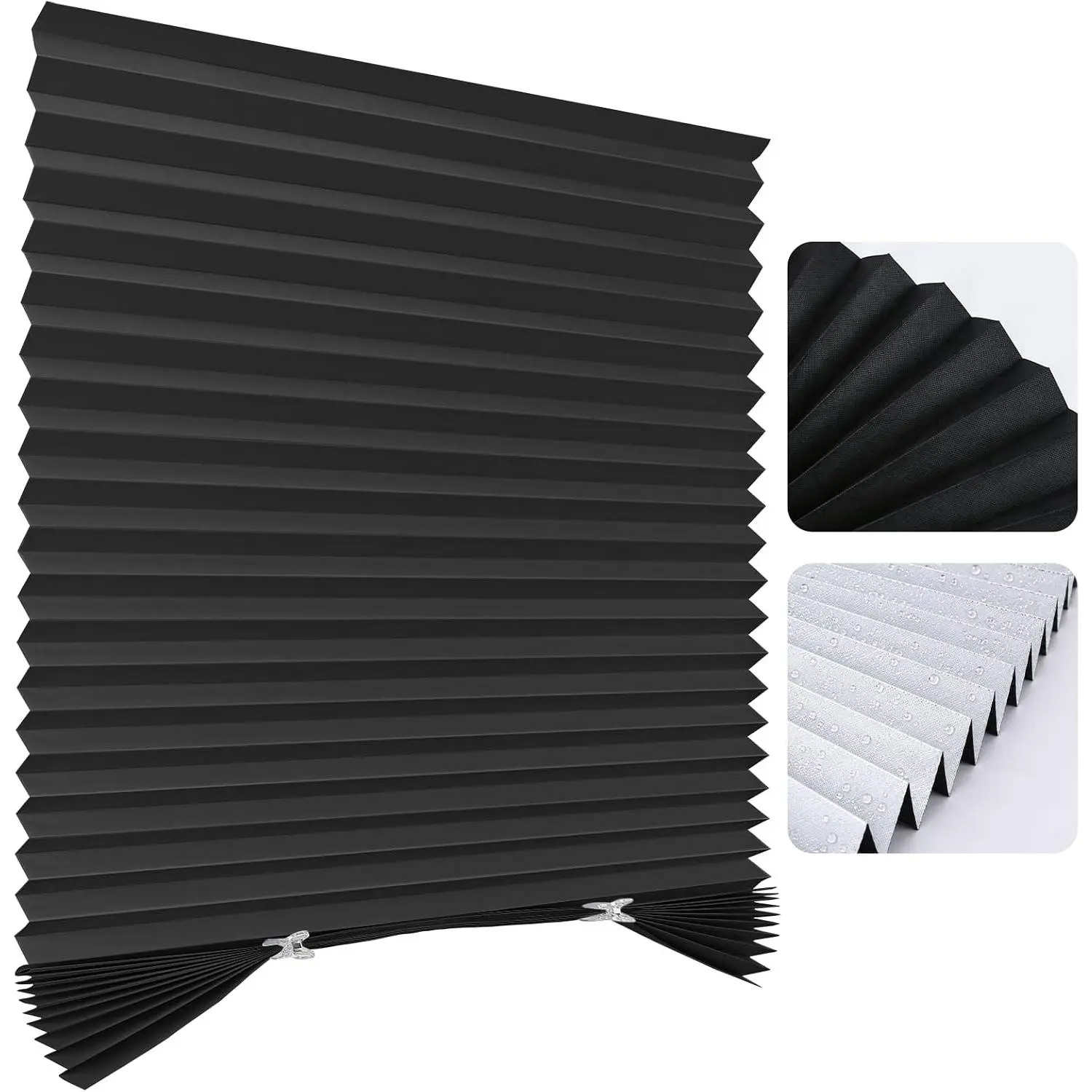 Temporary Shades Blackout Pleated Paper Blinds 35" W x 71" H Black 4PCS No Drill Cordless Pleated Paper Blinds,Temporary Darkening Shades, DIY Self Adhesive Cut to Size Window Coverings with Clips