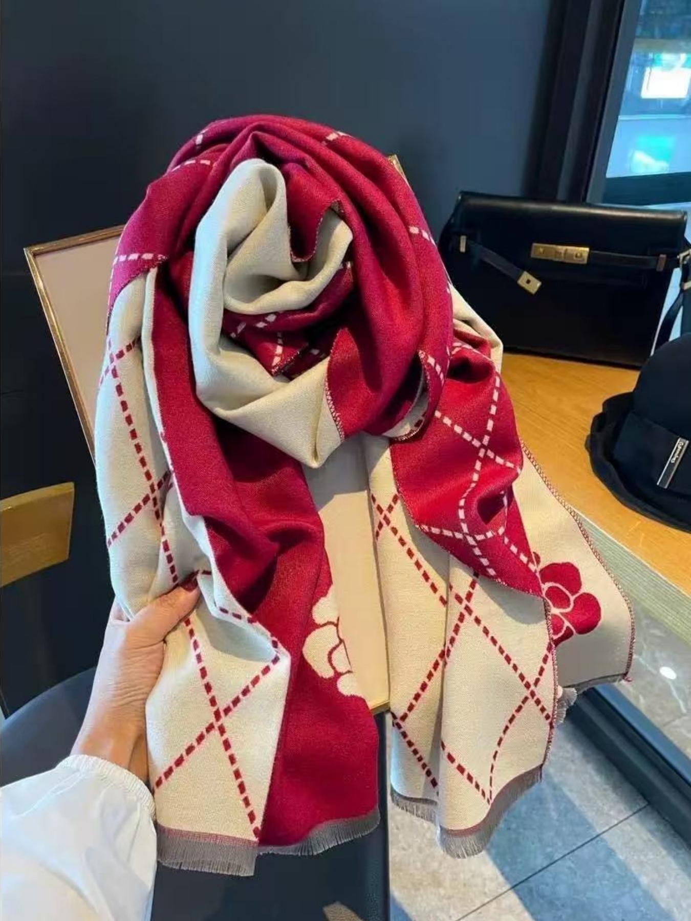 Women's High-End Light Luxury Camellia Imitation Cashmere Scarf, Fashion Evening Shawl, Elegant Soft Warm Winter Accessory, Floral Pattern Shawl