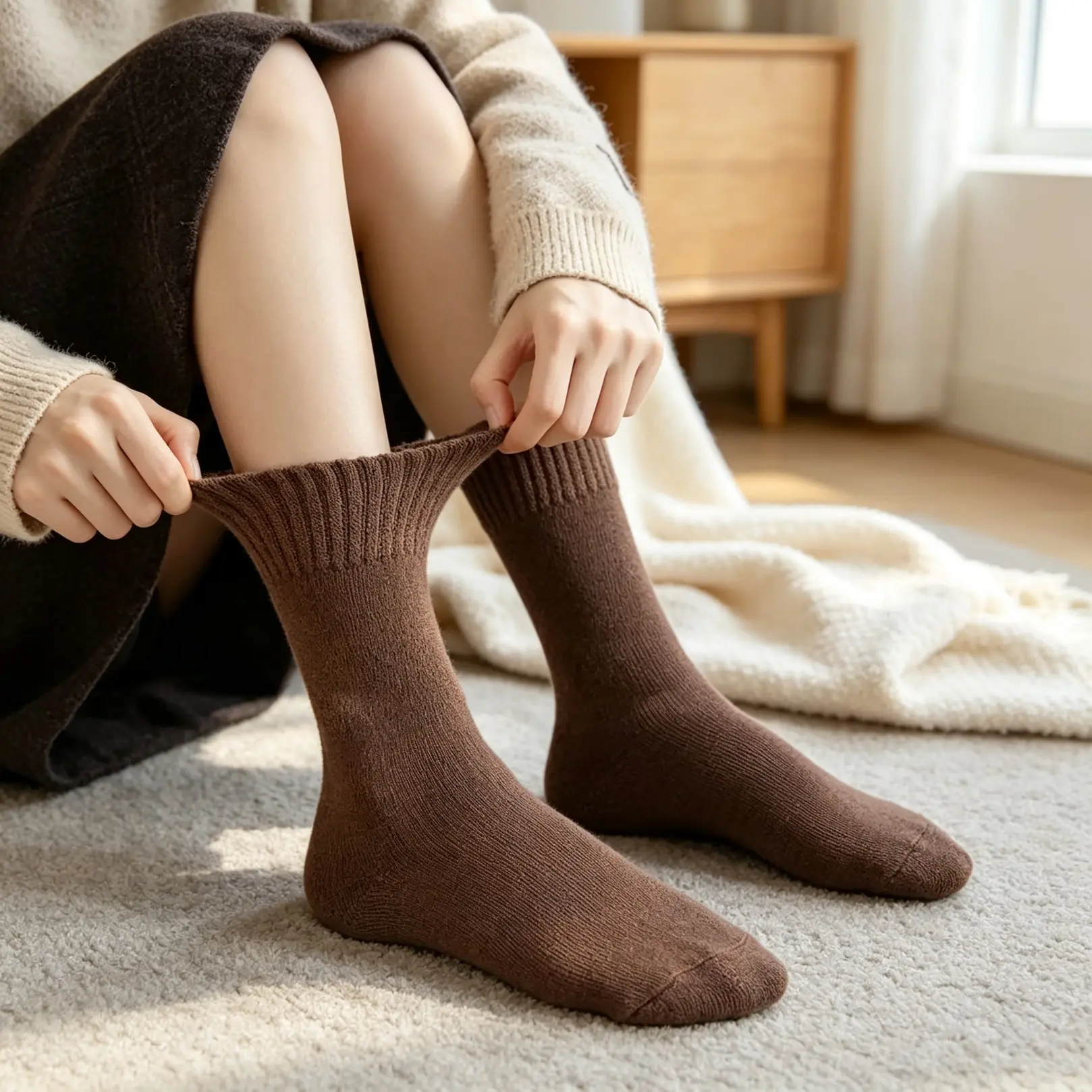 Women’s Thick Terry Knit Mid-Calf Socks, 5 Pairs, Soft Warm Cozy Fabric, Random Color Set, Thermal Knitted Socks For Fall Winter Casual Daily Outfit And Indoor Lounging