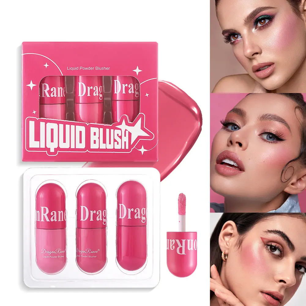 Three-Color Liquid Blush Set, Hydrating, Moisturizing and Natural Skin Tone Brightening, Radiant, Long-Lasting and Easy to Blend, High-Quality Makeup Gift Box
