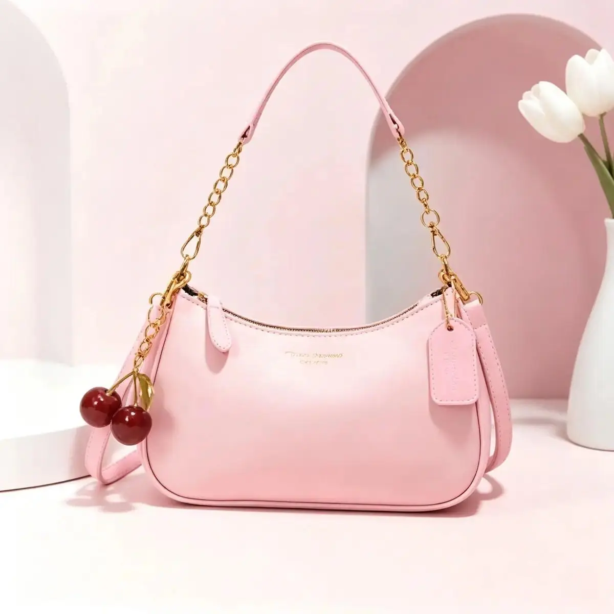 Y2K‑Style Women’s Hobo Underarm Bag, Lightweight Faux Leather Commuter Crossbody Purse, Trendy Decorative Cherry Charm Design, Sweet Cool Versatile Shoulder Bag for Daily Work & Casual Outings