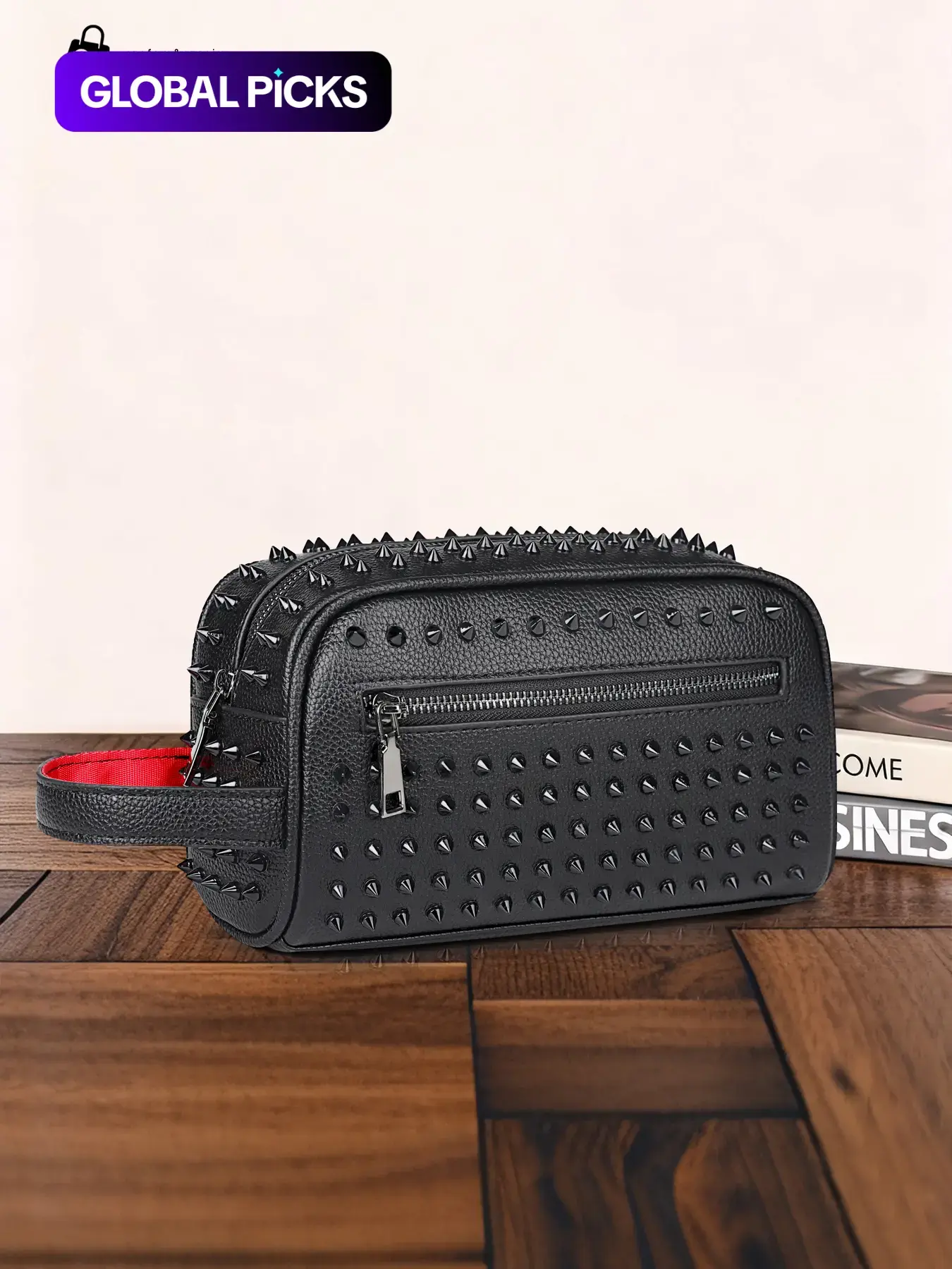 Men's Fashion Spike-Decorated Clutch Bag, Large Capacity Multi-Functional Wristlet Bag, Casual Trendy Versatile High-Quality Daily Commuting Bag