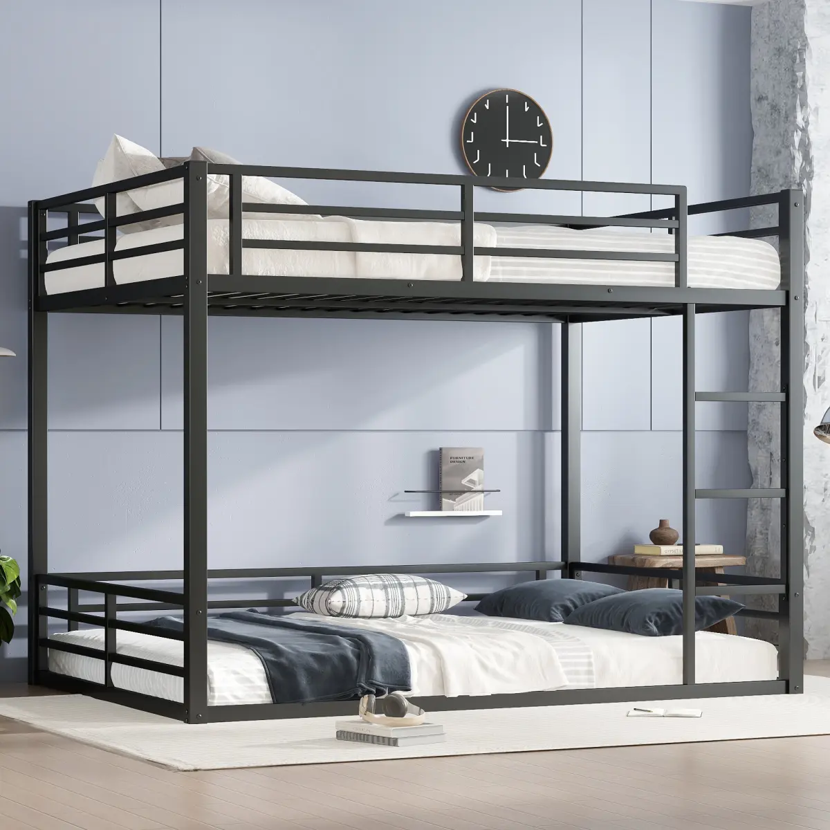 AobtkelMetal Queen over Queen Bunk Bed for Teens and Adults,Space-Saving/Noise Reduced/No Box Spring Needed,Black