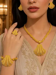 4 pieces each set of Arab jewelry ladies in the Middle East elegant luxury style hollow pendant necklace ring bracelet earrings adjustable jewelry suitable for sending mom party banquet accessories.