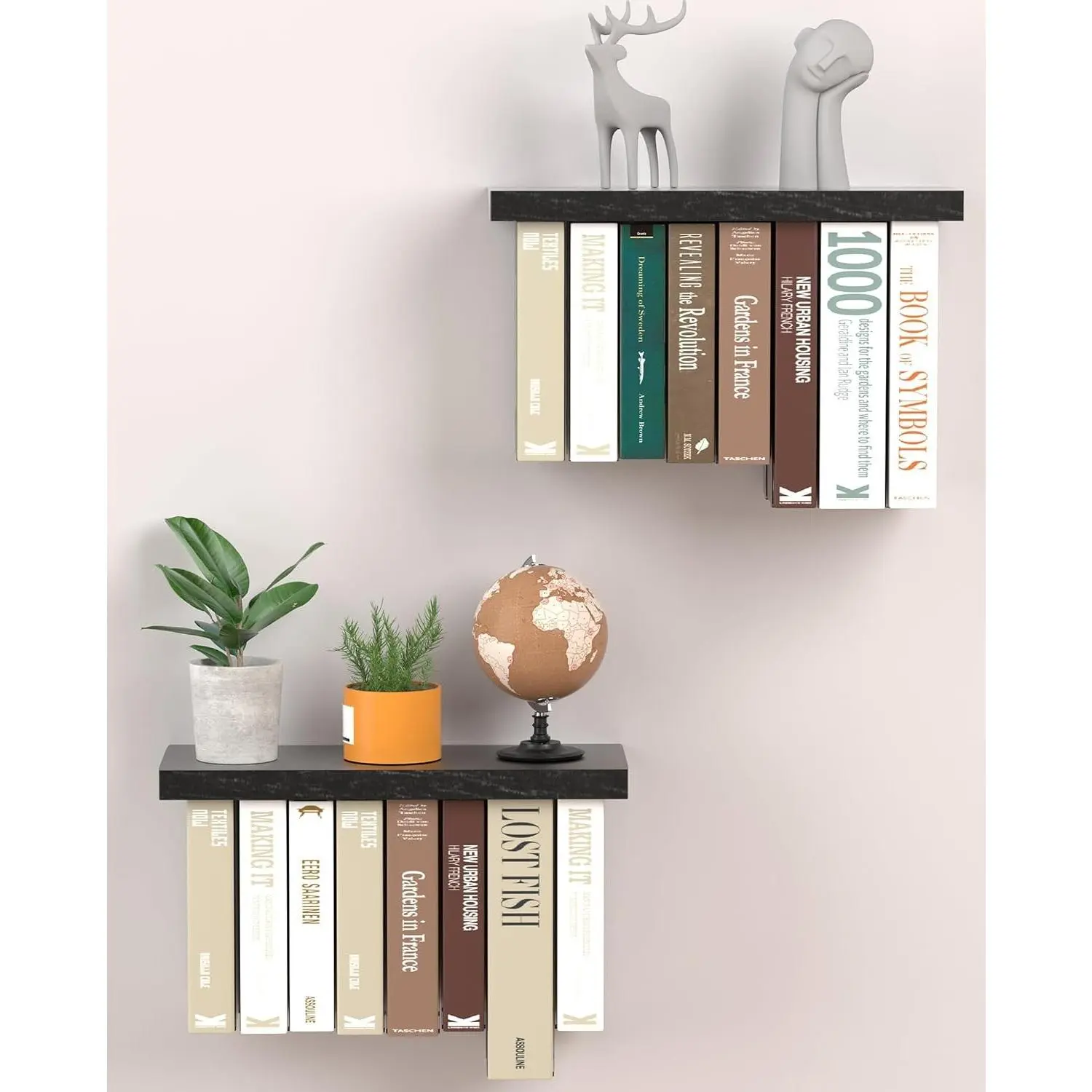 Floating Book Shelves for Wall Set of 2, Unique Wood Hanging Bookshelf | Easy Install Wall Bookshelf with Anti-Tilt Metal Bracket, Floating Bookshelf Storage Display Wall Shelves for Home Decor