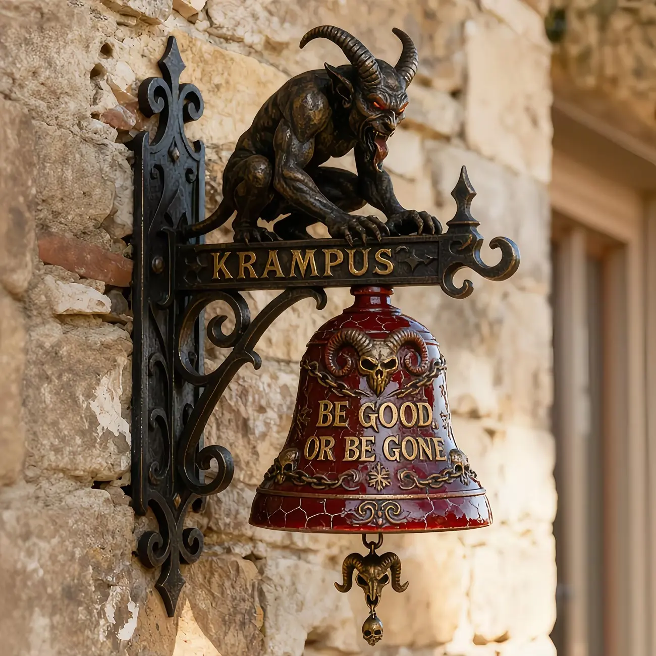 Unique Halloween Doorbell with Bell and Skull Design, Features Decorative Demon Figure and Warning Message, Perfect for Spooky Home Decor