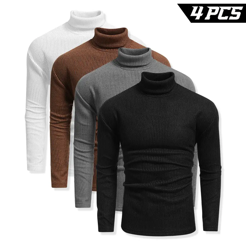Men's 4-Pack Turtleneck Knit Sweaters, Long-Sleeve Solid Ribbed Pullover Tops with High Turtleneck Collar for Work, Relaxed Weekends, Travel and Versatile Cool-Weather Outfits