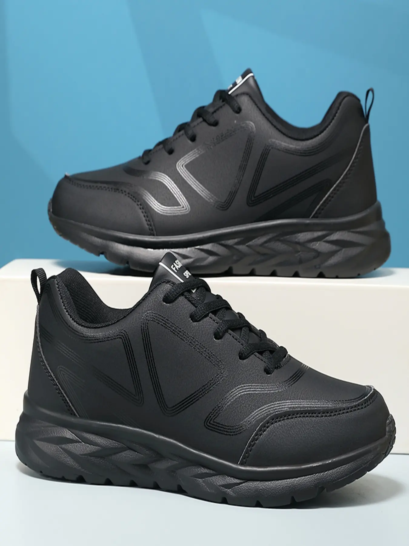 Men's Simple Embossed Leather Casual Sneakers, Light Cushioned Wear Resistant Low Top Jogging Shoes, Waterproof Versatile Leather Footwear for Daily Commute & Outdoor Trips, Running Casual Sneakers