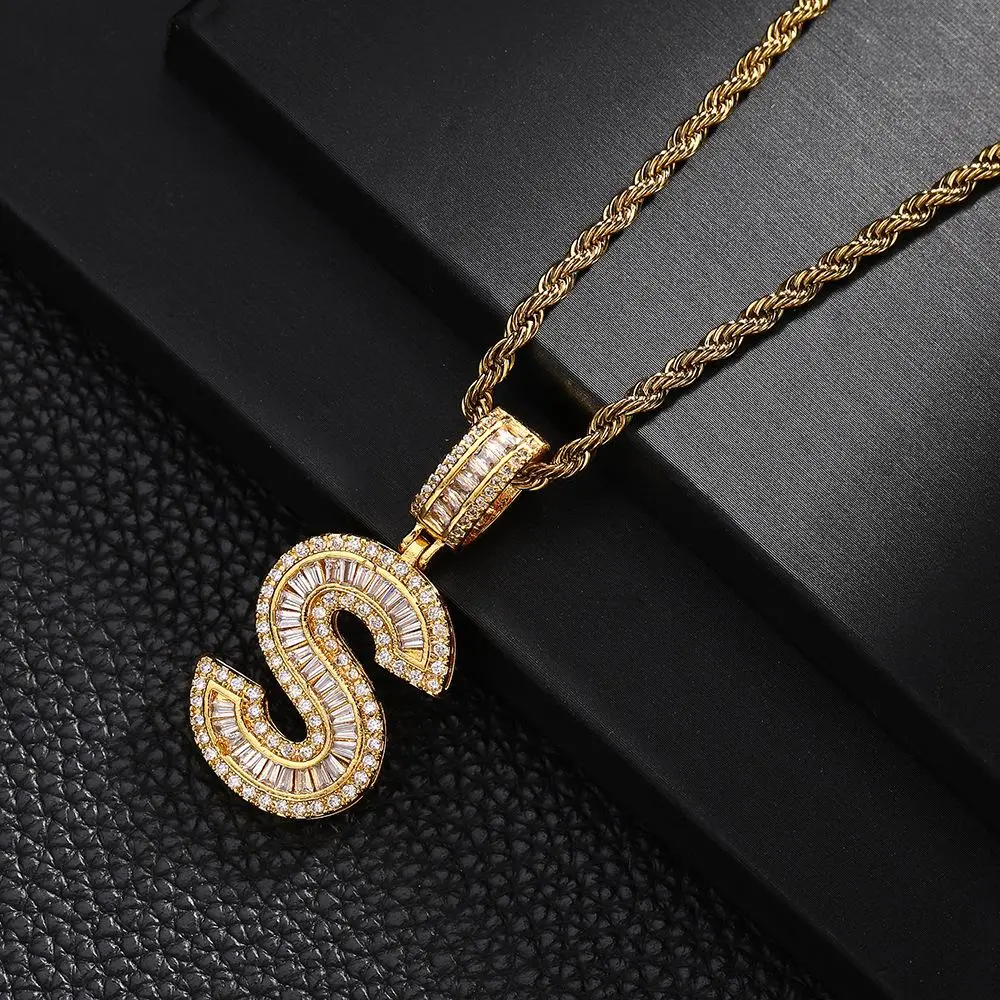 14K Gold Plated Bling Dainty Letters Necklaces Trendy Chunky Custom Name Necklace Personalized A-Z Initial Shiny Cubic Zirconia Pendant Necklace Twist Chain Jewelry, Holiday Gift