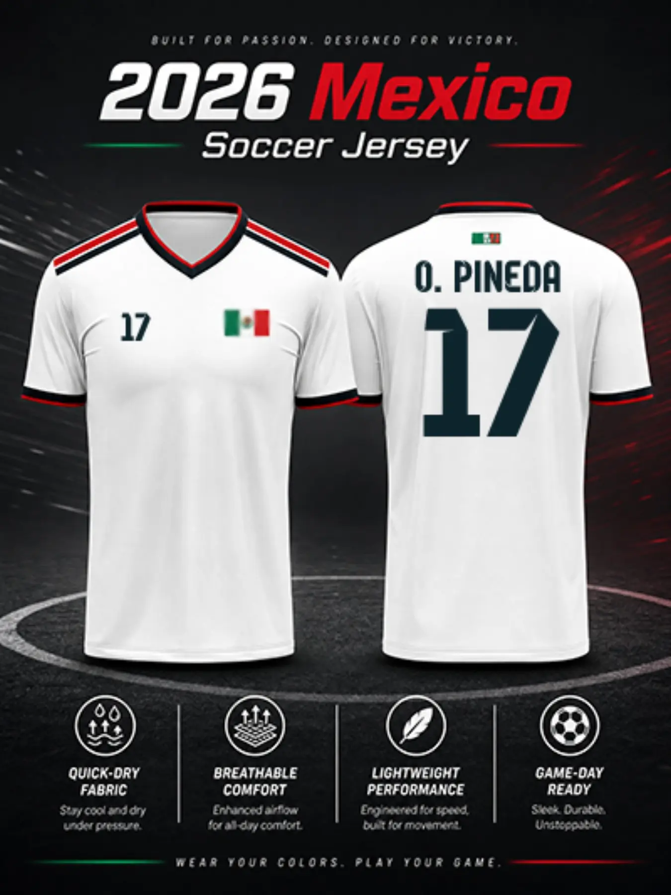 2026 Mexico Away Soccer Jersey, with Trim, Quick-Dry Breathable Short Sleeve, Sporty Fitted Tee for Fans Sportswear for Summer