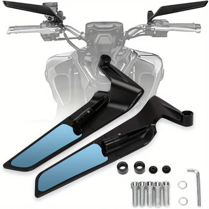 High-Performance Aluminum Alloy Motorcycle Rearview Mirrors - Wind Drag-Reducing Distinctive Shape, Motorcycle Parts Compatible with Kawasaki, Honda, Harley-Davidson, Suzuki, Yamaha