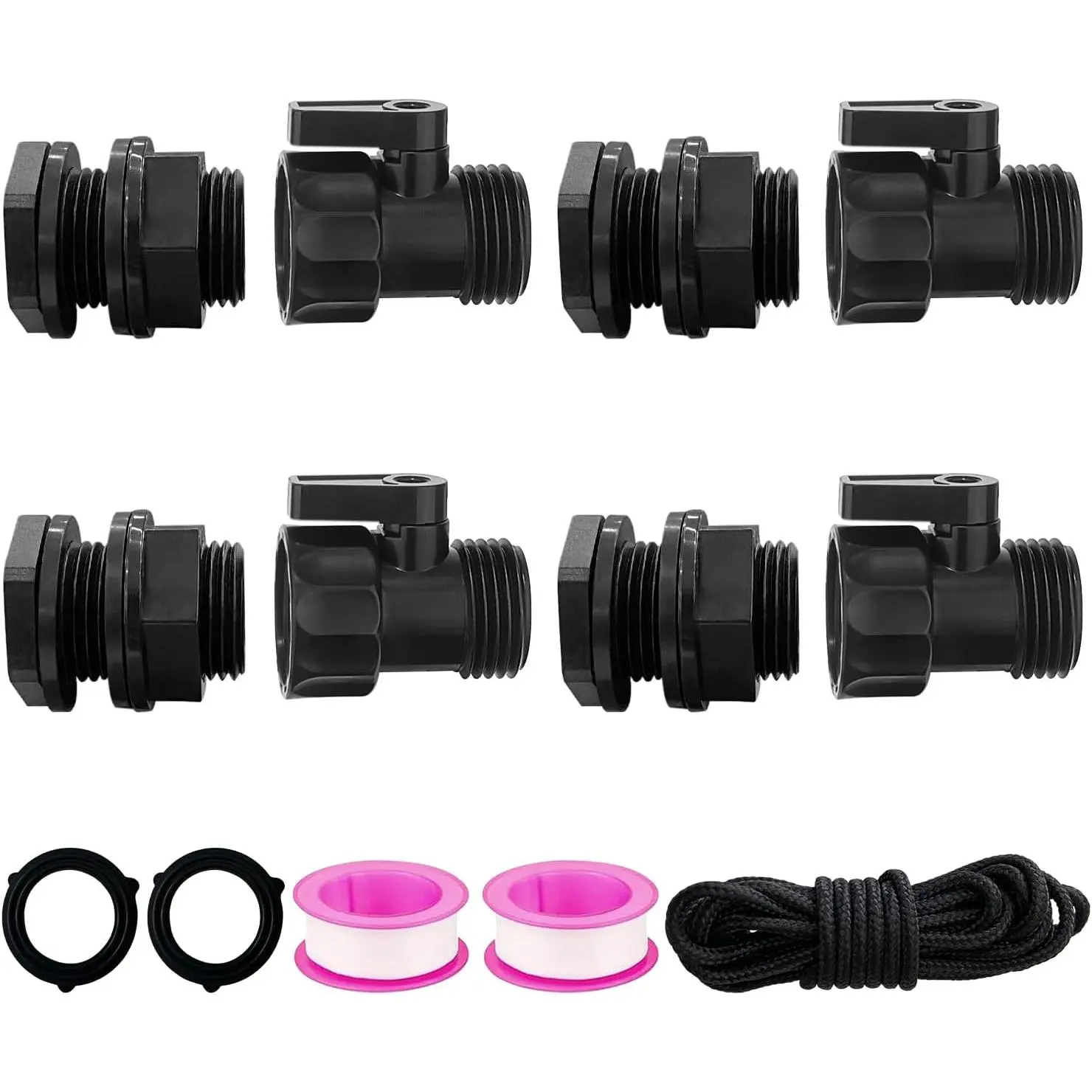 4 Pack Rain Barrel Spigot kit 3/4'' Plastic Garden Hose Shut Off Valve Kit With 3/4 GHT Bulkhead Fitting for Rain  Aquariums Water Tanks Tubs Pools Spigot