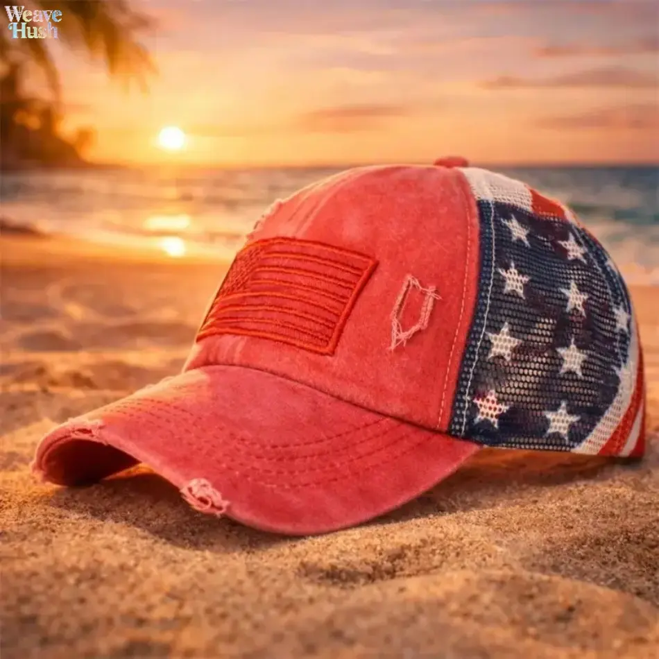 Patriotic Graphic Trucker Hat - Distressed American Flag, Adjustable Outdoor Cap, Breathable Mesh, 4th of July Independence Day, Unisex, M(56-58cm) (Bag Accessory for DIY Luggage & Bags), No