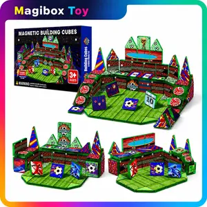 52pcs/60pcs Soccer World Magnetic Building Cubes, Football Stadium Building Blocks Set, Stem Creative Construction Toy for Kids Ages 3+