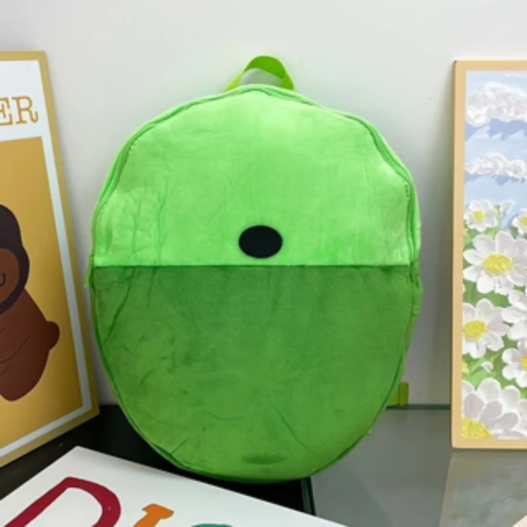 One 3D Cute Green Plush Backpack, Multi-purpose and Can Also Be Used As A Cushion, Cartoon Durable and Lightweight Student Backpack Storage Bag, Cute Backpacks