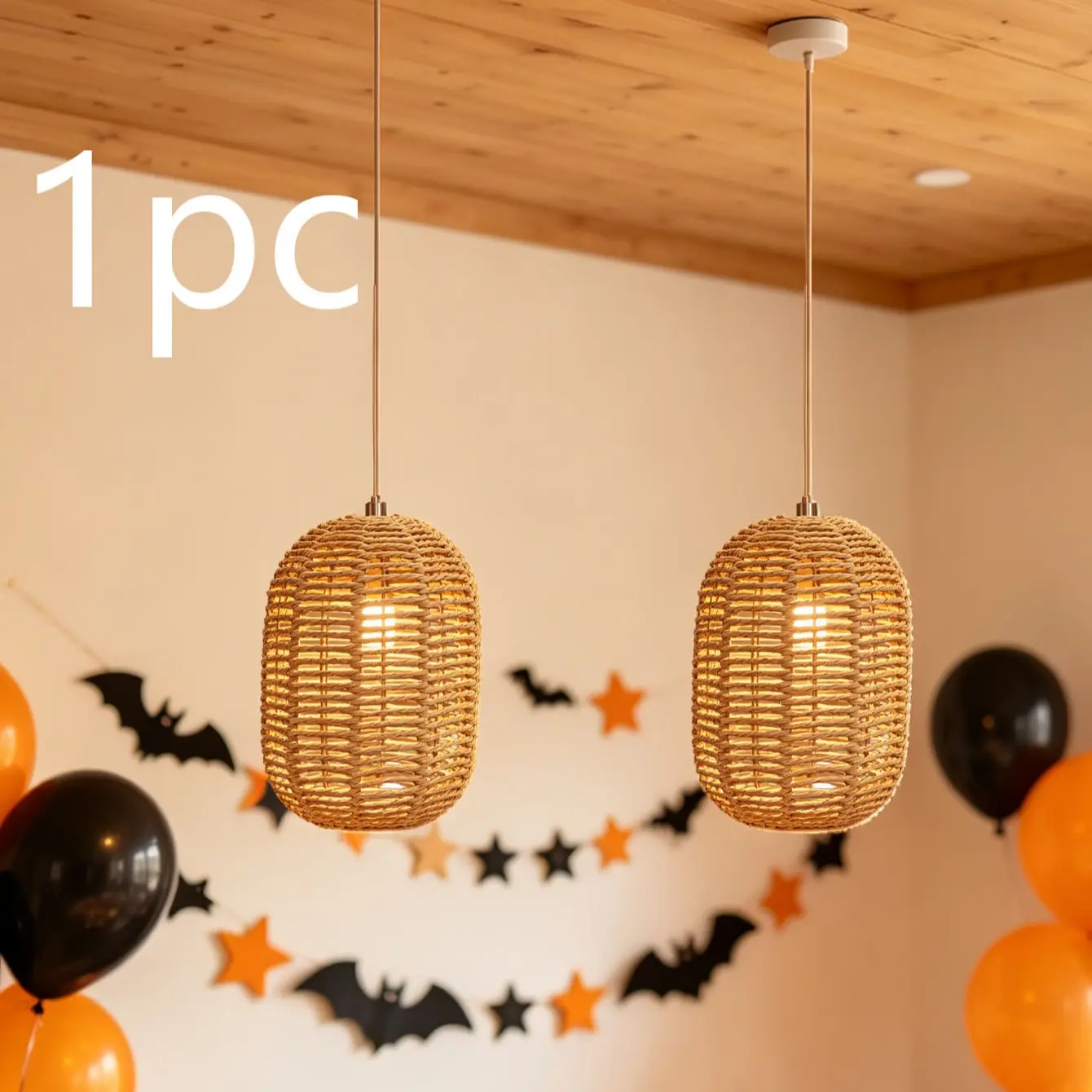 Handmade Elliptical Hemp Rope Lamp Shade, Japanese Wabi-Kusa Style Pendant Light Cover, Halloween Home Decor, 1 Piece Set