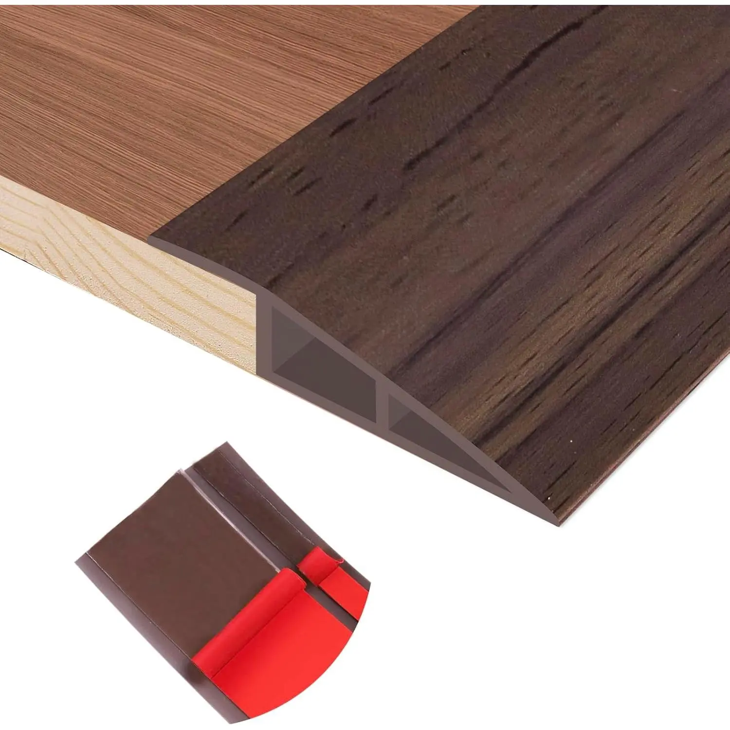 Floor Transition Strip Self Adhesive Vinyl Door Threshold Strip | Rubber Transition Strips for Doorways Reducer for Laminate Floor Carpet Tile, Deep Brown Wood Grain, 1/5" to 2/5", 3.3Ft