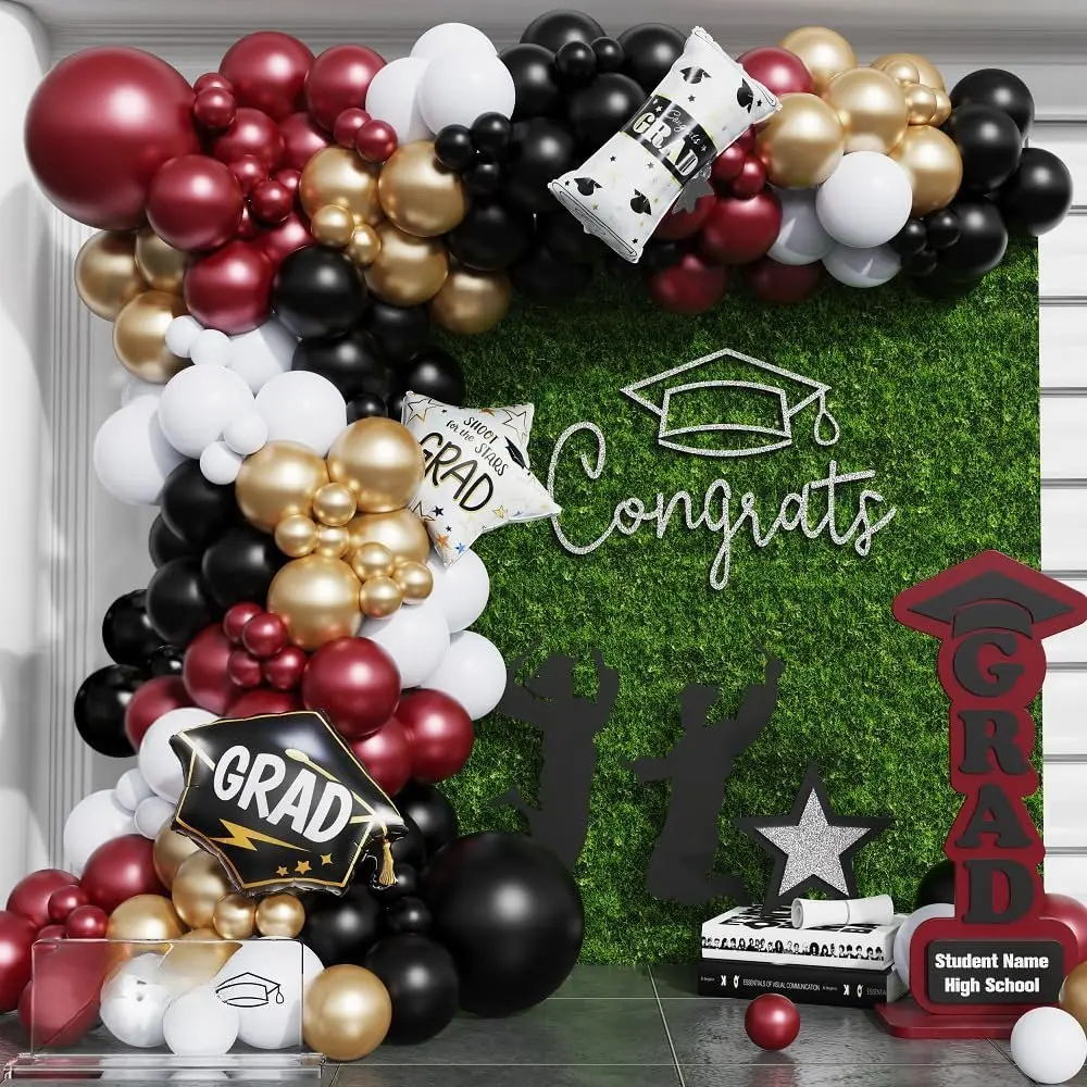 Burgundy Graduation Party Decorations, Maroon  Black Balloon Garland Arch for Class of 2026 Graduation Birthday Congrats Grad High School & College Celebrations