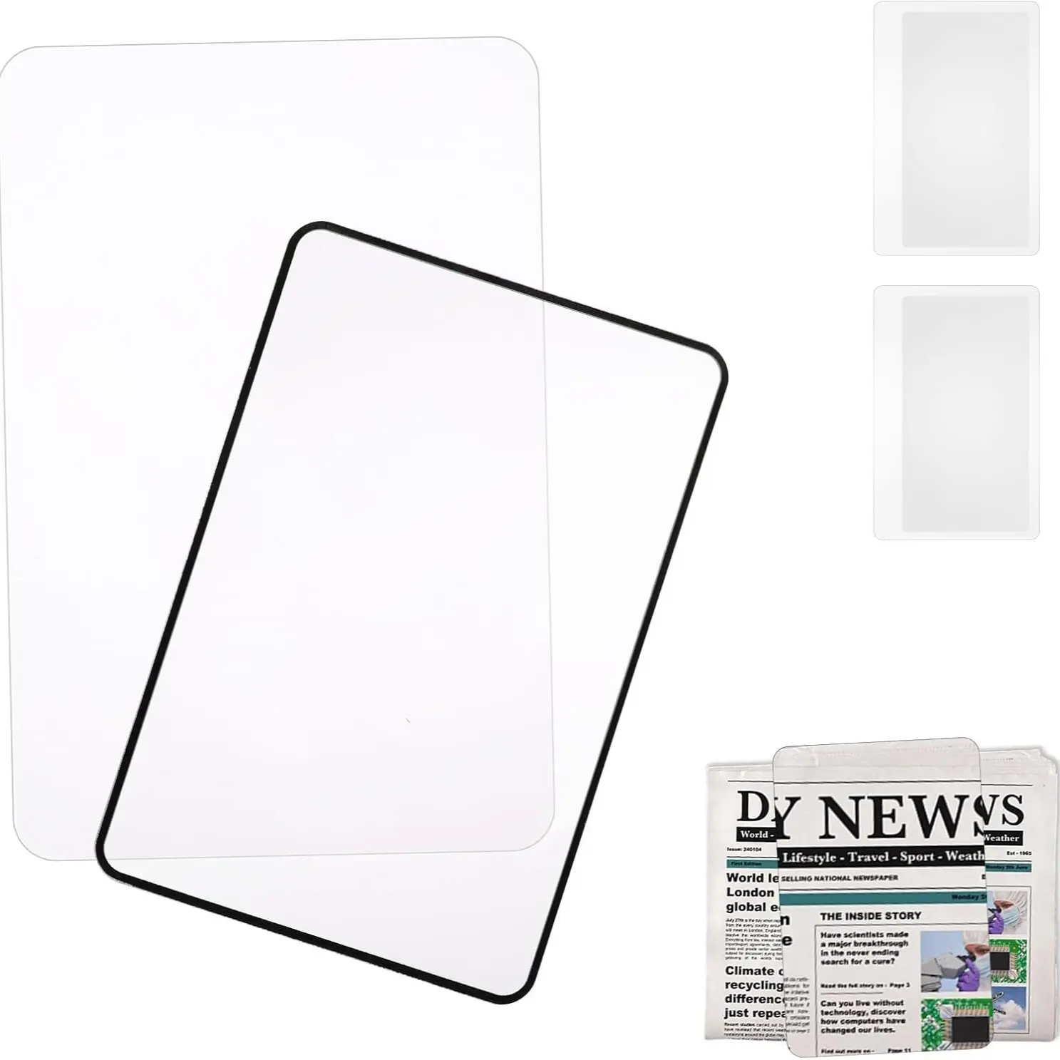 3X Magnifying Sheet, 1 Count Clear Lightweight Optical Plastic Fresnel Lens, Magnifying Sheet for Reading Small Prints, Maps and Books, Magnifier