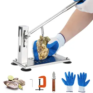 Stainless Steel Oyster Shucker Tool – 4-Height Adjustable Shucker Tool Set for Clams & Mussels | C-Clip, Suction Cups & Gloves Included | Easy Seafood Shucking Kit for Home & Party