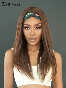 Long Straight Honey Brown Headband Wig for Women 24 Inch Long Layered Headband Hairpiece, Natural Looking Synthetic Heat Resistant Fiber Hair Band Wig for Daily Party Use Synthetic Soft Hair