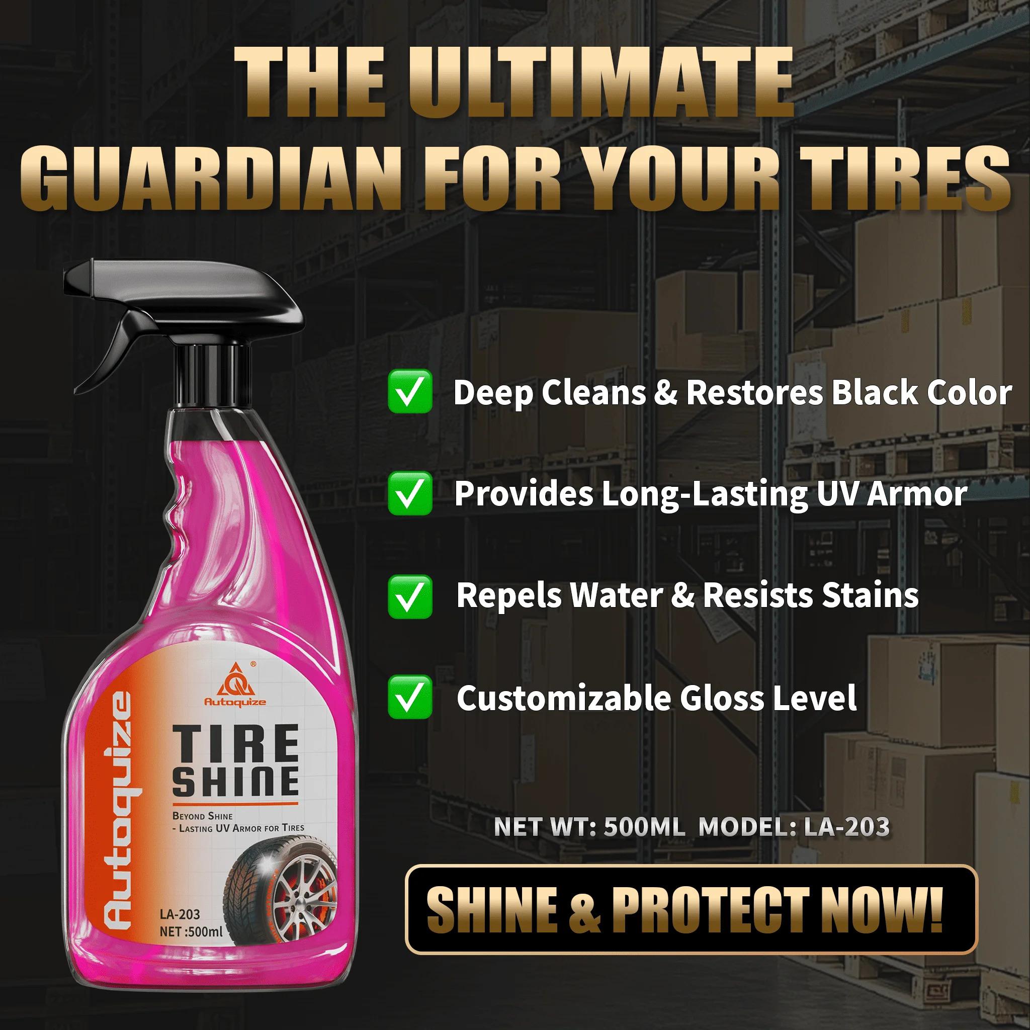 Autoquize Long Lasting Tire Shine Spray with UV Armor Protection Prevents Cracking Restores Deep Black Gloss Tire Care Wax