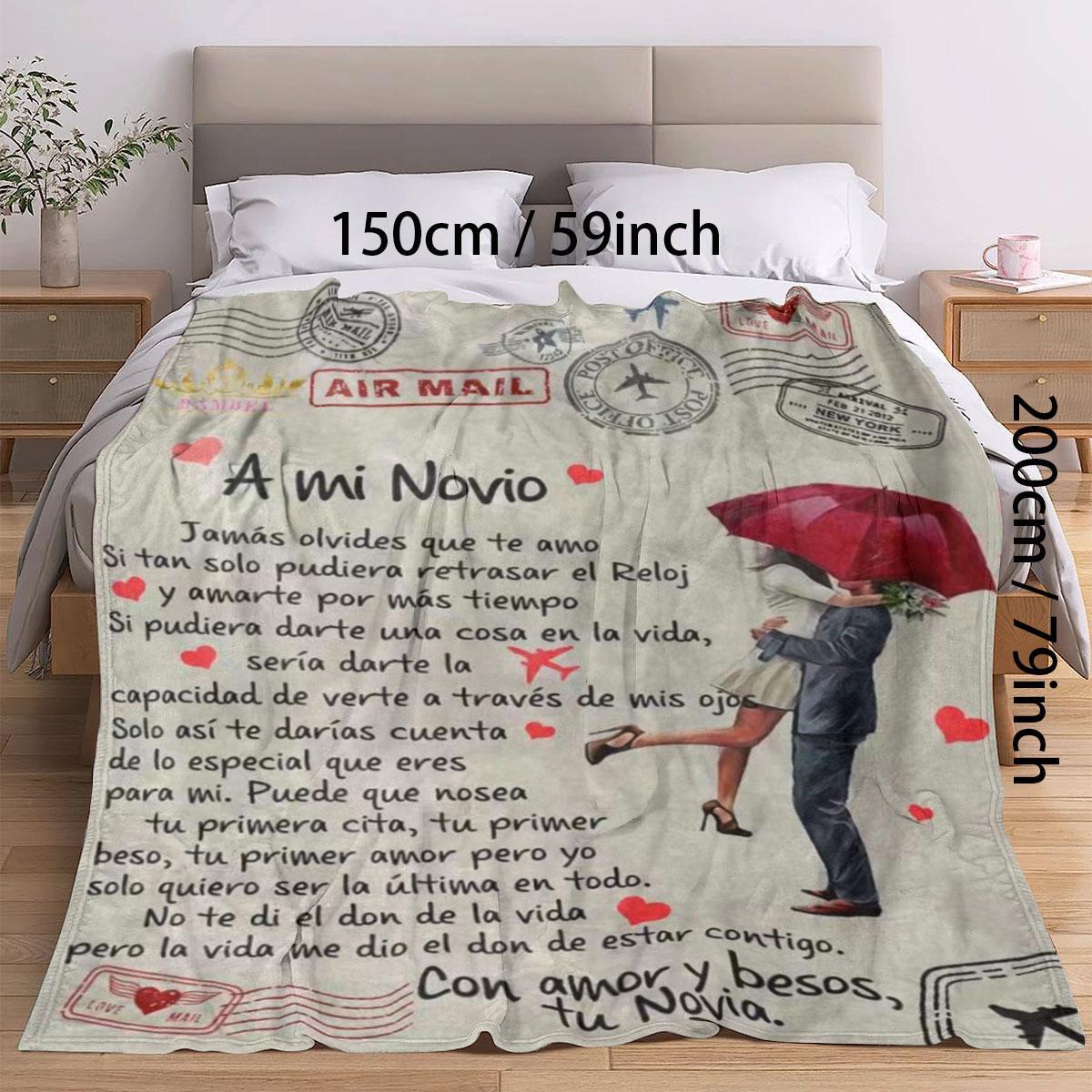 Letter & Couple Pattern Flannel Blanket, Slogan Print Blanket, Soft Warm Throw Blanket, Air-conditioned Room Blanket, Warm Nap Blanket for Home Office Travel