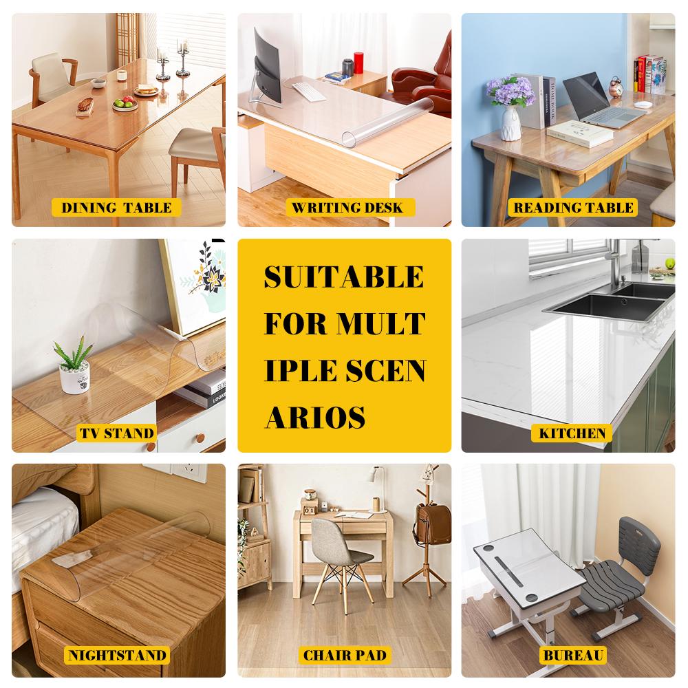 1.5MM Thickened Transparent PVC Table Mat, Upgraded with Waterproof, Oilproof, and Anti-Stain Features Suitable for Wooden/Marble/Glass Tables, Multiple Sizes Available for Selection