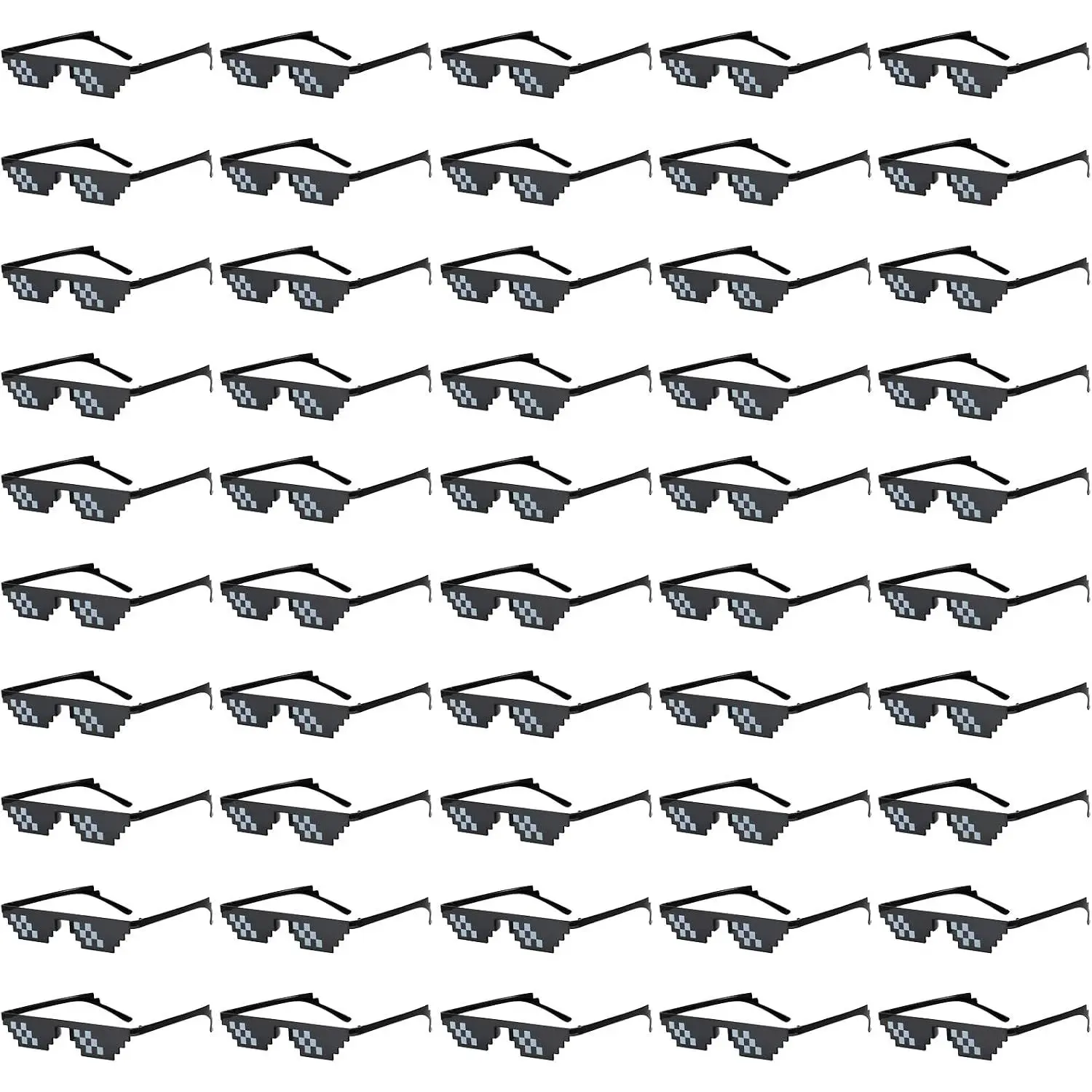 Bulk Retro Rectangle Thug Life Sunglasses - Comfortable Hawaiian Party Photo Props for Men, 8-Bit Pixelated Mosaic Gamer MLG Accessories, 50/100 Pack, Pool