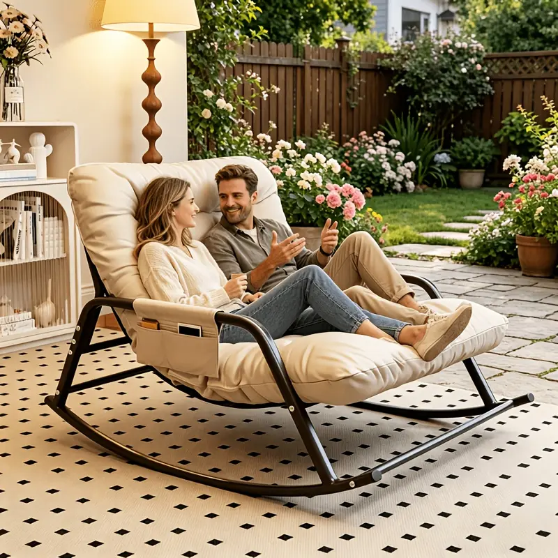[Detachable Cushion Chair] A Detachable Cushion Patio Rocking Chair/Outdoor Sofa for Both Winter and Summer Use. With an Extra-Wide 80cm Seat Width and a Design That Accommodates Two People, It Is Suitable for Leisure and Entertainment in Courtyards, Gard
