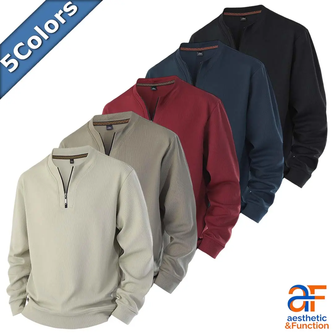 Men's Athletic Fit Quarter-Zip Long-Sleeve Textured Knit Top - 5-Color Smart Casual Fall Winter Everyday Essential Activewear Sweatshirt dad father's day gifts  4th of july shirt   grandpa fathers day gifts long sleeve shirt shopping deals today for men 
