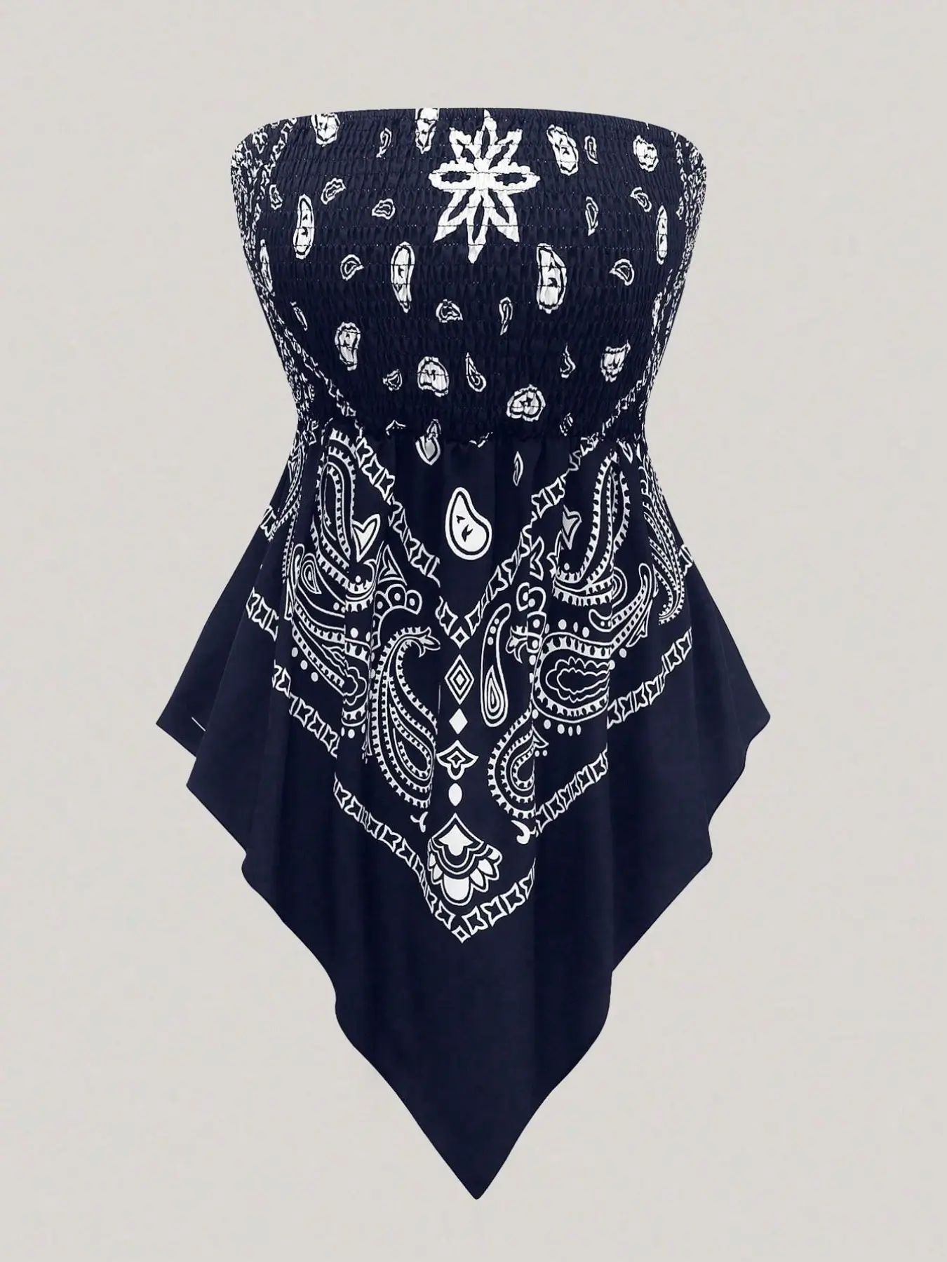 American Vintage Boho Paisley Print Halter Top, Design Sensible Scarf Hem Waist Cinch Sleeveless Wrap Top, Summer Beach Party, Beachwear