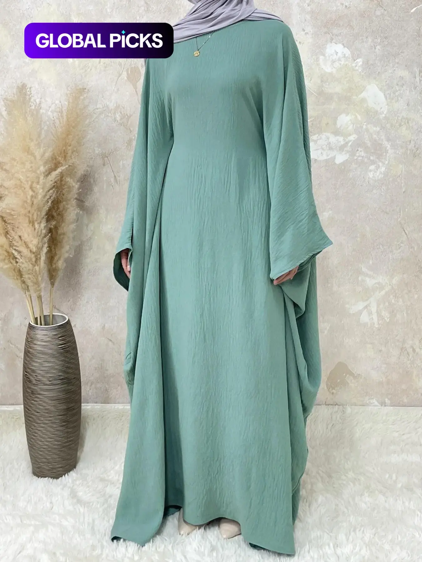 【Plus Size】 Women's Solid Color Abaya, Modesty Wear, Modest Round Neck Long Sleeve Dress for Daily Wear, Ladies Elegant Islamic Clothing for All Seasons