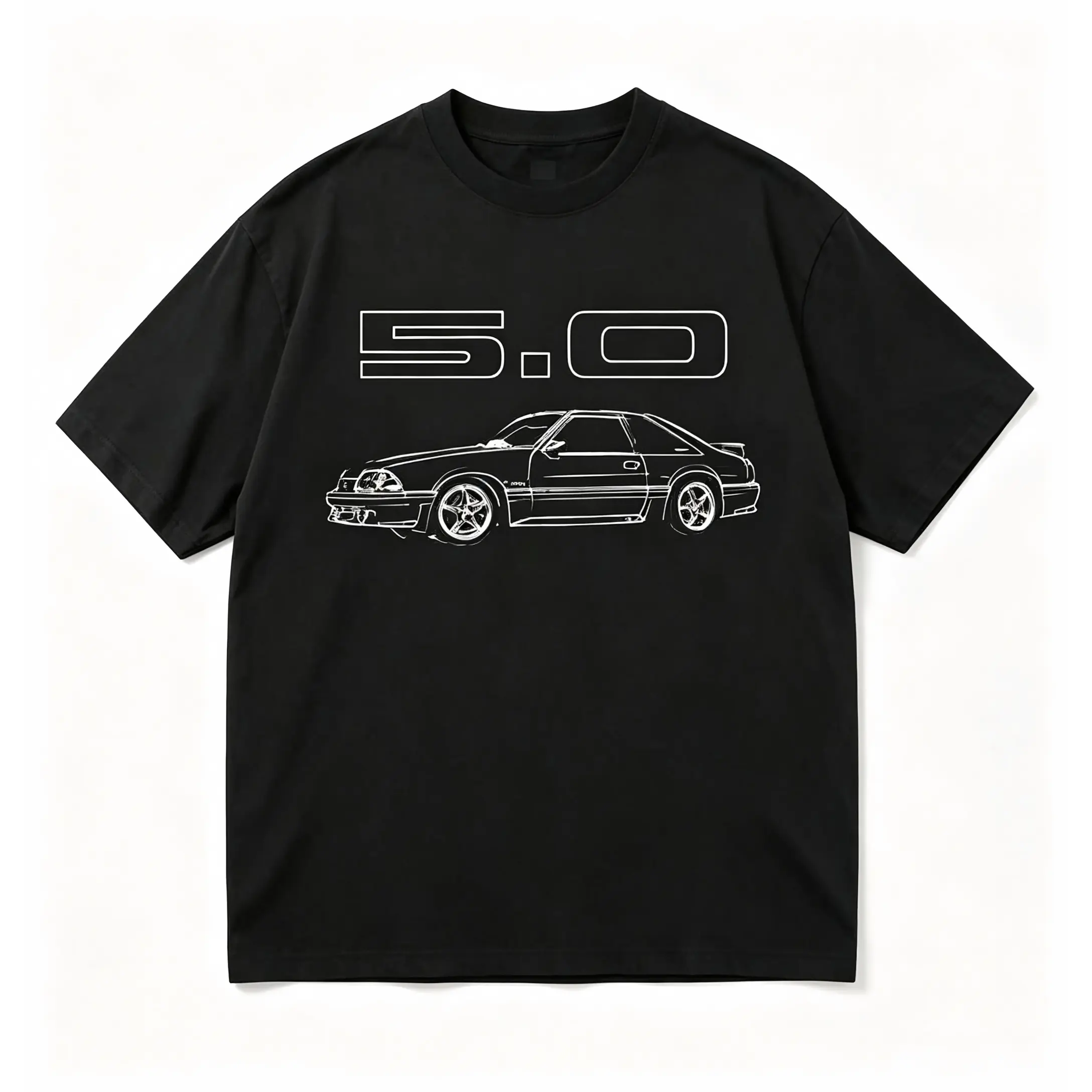 Payeah Third Generation Mustang GT Fox Body 5.0 Graphic Print Short-Sleeve Round Neck Top - 220g Heavy Cotton Women's Casual Wear, Machine Washable Summer Sports Top, 1-Piece