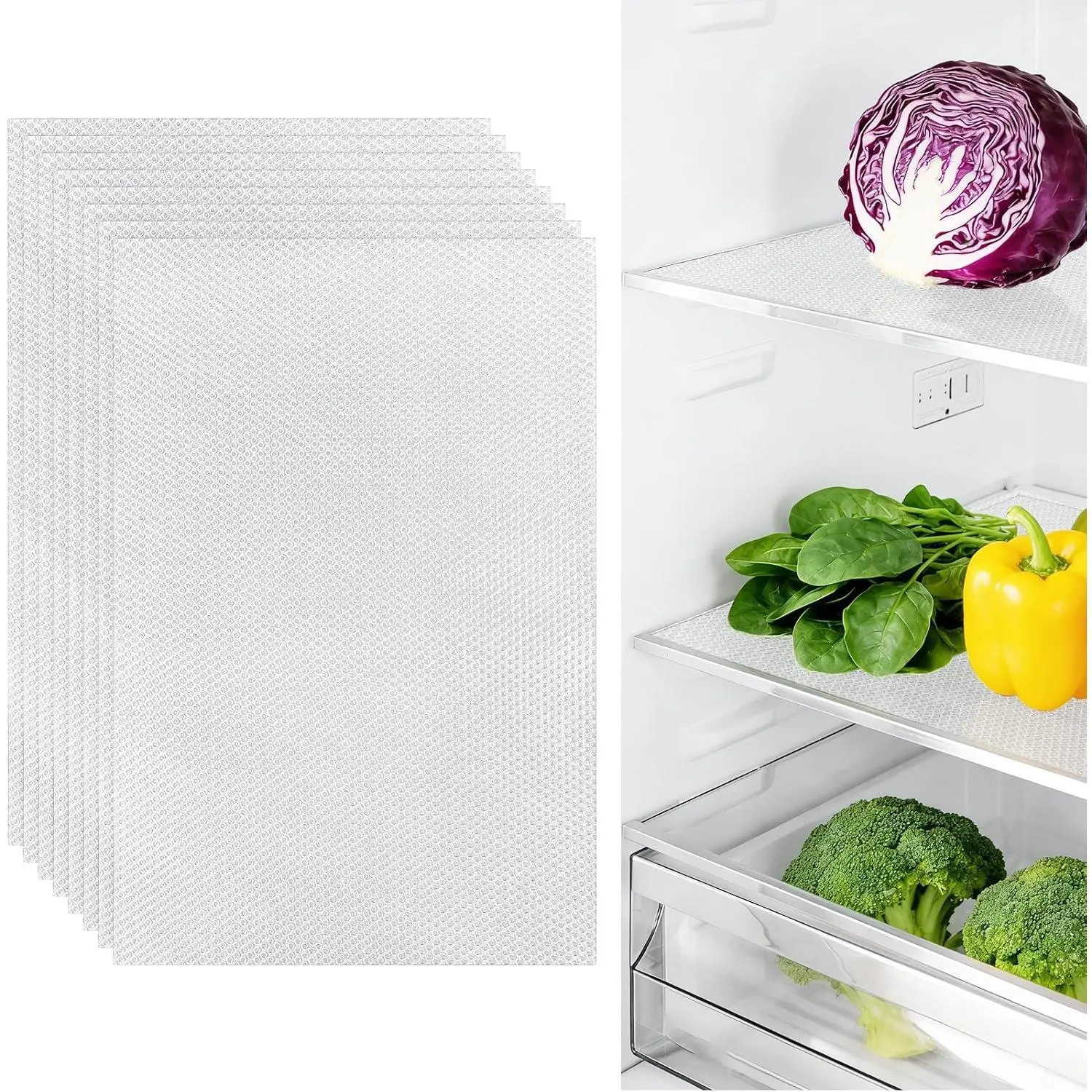 8-Pack Clear Refrigerator Liners, Non-Adhesive Fridge Shelf Liners for Fridge, Washable &  Cabinet and Drawer Liners, Ideal for  and Kitchen