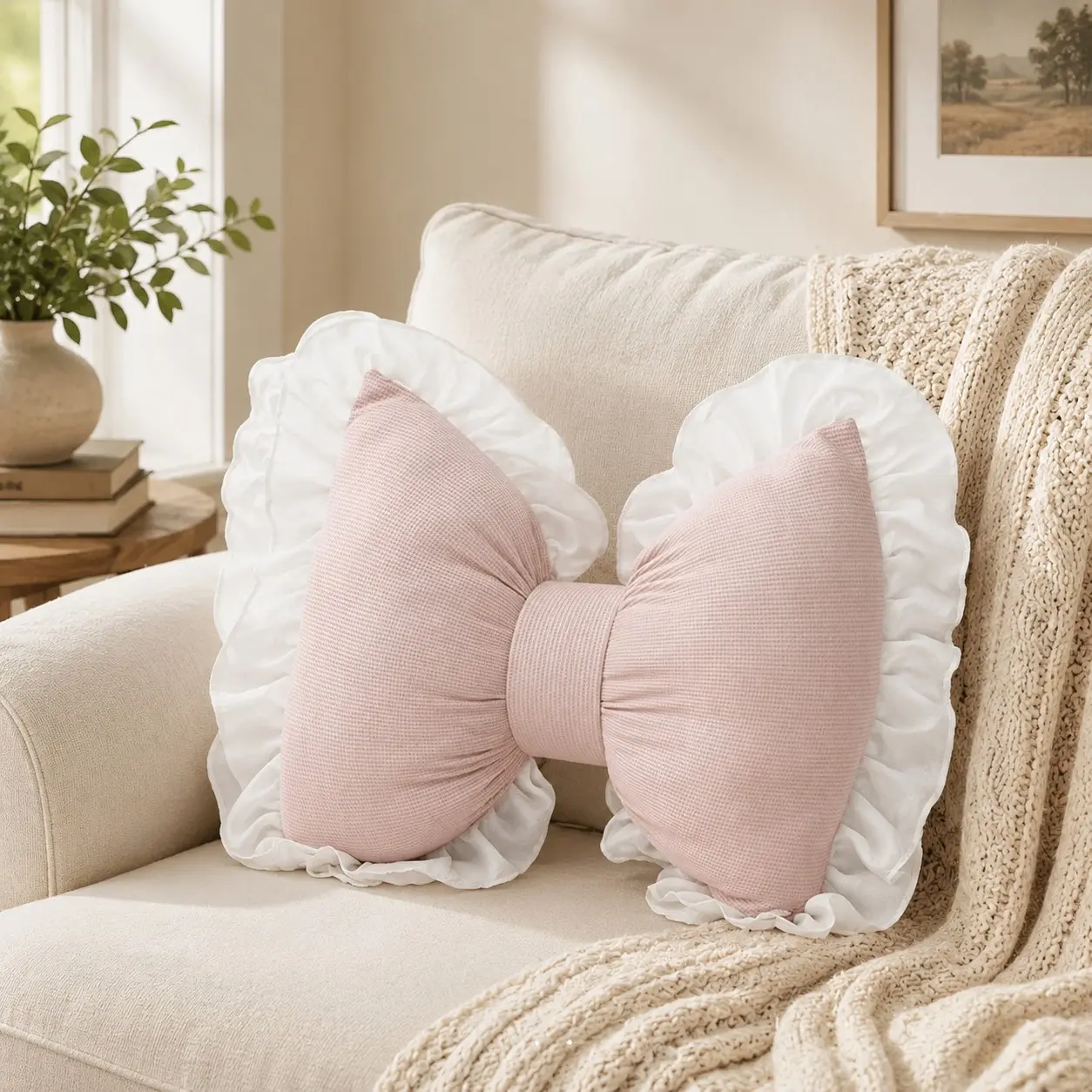 🎀 12"/16" (30/40cm) Multi-Color Ruffled Bow Shaped Pillow | Cute Couch & Bed Decor Aesthetic ✨ All-Season Home Essential & Holiday Must-Have 🎁 Perfect Gift Choice for Friends