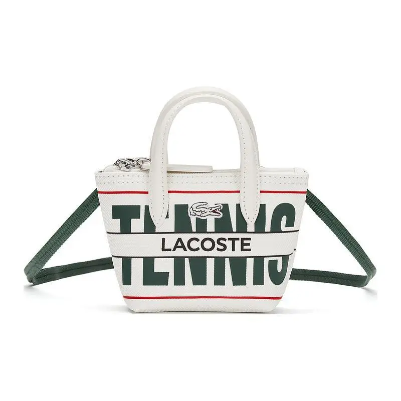 Lacoste French Crocodile Mini Crossbody Bag for Women – Fashionable Casual PVC Shoulder Handbag in Beige