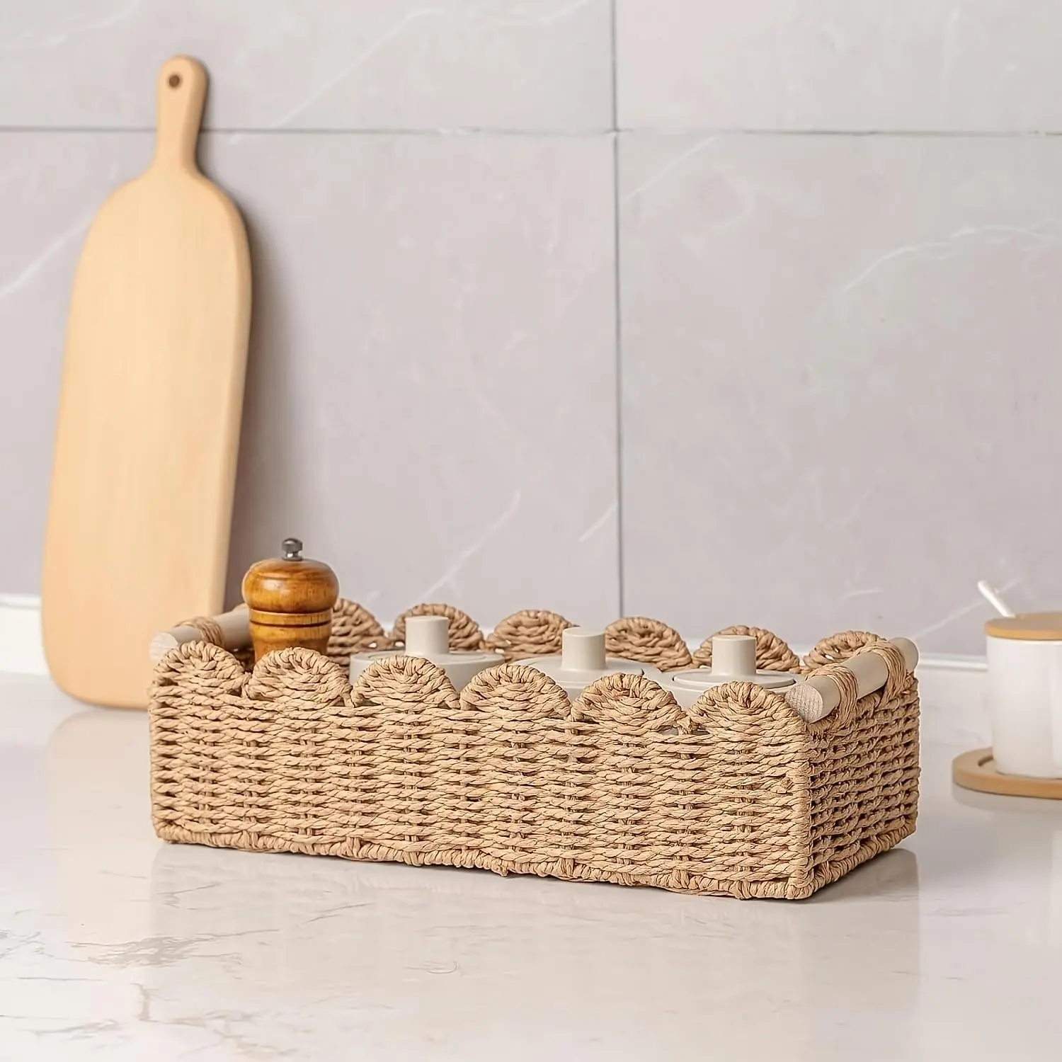 Handmade Natural Rope Toilet Paper Basket, Vintage Wavy Edge Design, Recycled Wood Frame, Space-Saving Storage, Bathroom Basket Organizer, Creative Home Gift, Bathroom Storage Baskets