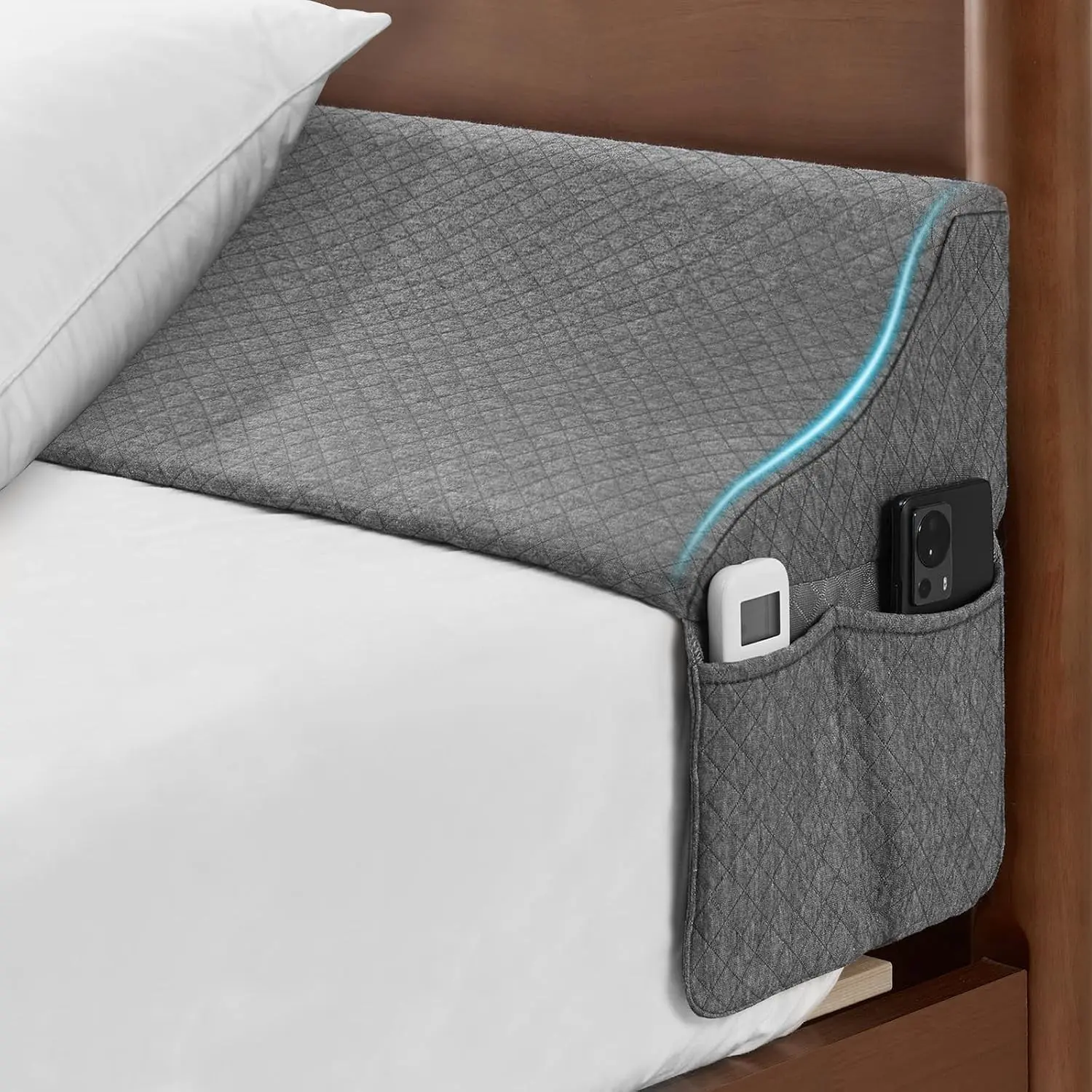 Queen Size Bed Wedge Pillow for Headboard Gap Filler / Mattress Gap Filler (0-7") - Triangle Foam Wedge Pillow Between Headboard and Mattress, Grey, 60"x10"x6"Gift