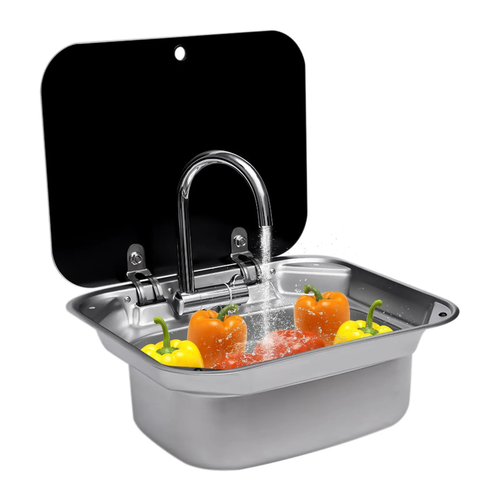 Bar RV Sink, Kitchen Sink with Folde Faucet & Cover, 304 Stainless Steel Drop-In Sinks Single Bowl Hand Wash Basin Sinks for Workstation, RV, Boat, Prep Kitchen, Camper Van and Bar Sink Modern