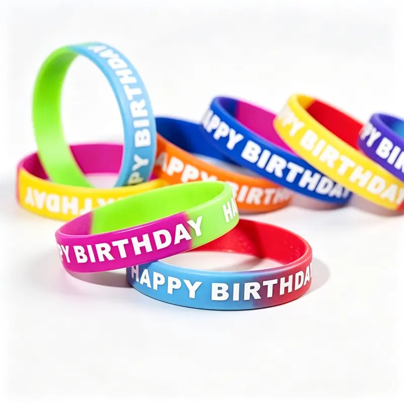 2026 Tie Dye Happy Birthday Printed Rubber Wristbands, Kids Birthday Decor Bracelet Bangle, Birthday Party Atmosphere Accessory Photo Booth Props Gift