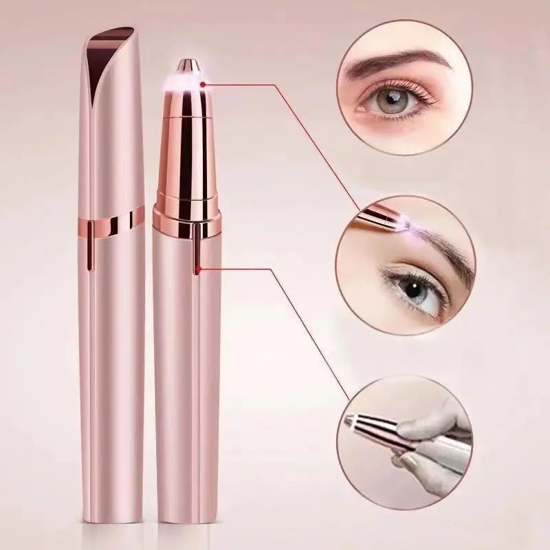Women's USB Rechargeable Portable Electric Eyebrow Trimmer Pen - Stainless Steel Precise Blade Multifunctional Hair Remover, Gentle Shave, Pain-Free Face Grooming Tool, Rose Gold, Compatible with Any Power Source, Single Item