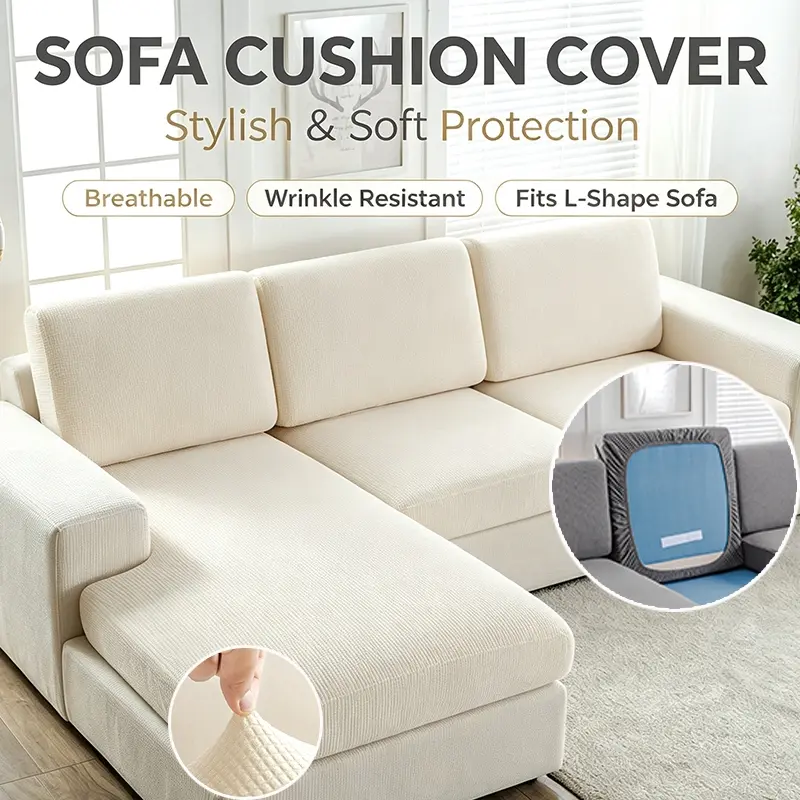 Jacquard Knit Stretch Sofa Cushion Covers, All-Inclusive Elastic Seat Protector for L-Shape & Standard Sofas, Anti-Slip, Wrinkle-Resistant, Washable