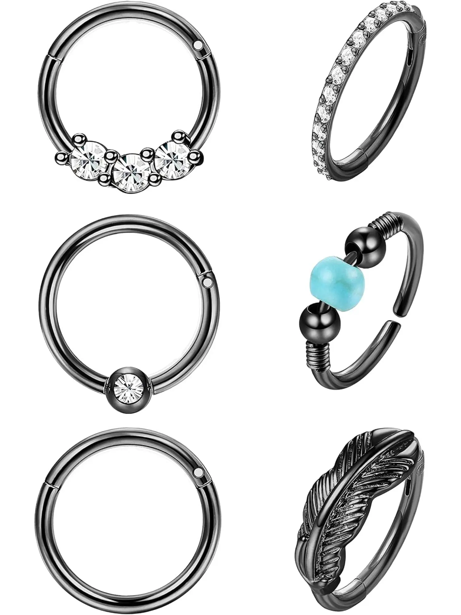 6Pcs Unisex 18G 10mm 316L Surgical Steel Hinged Clicker Piercing Hoop Bundle,Gold Black Multi-Use For Septum Nose Conch Daith Helix Lobe Cartilage Jewelry Women Men