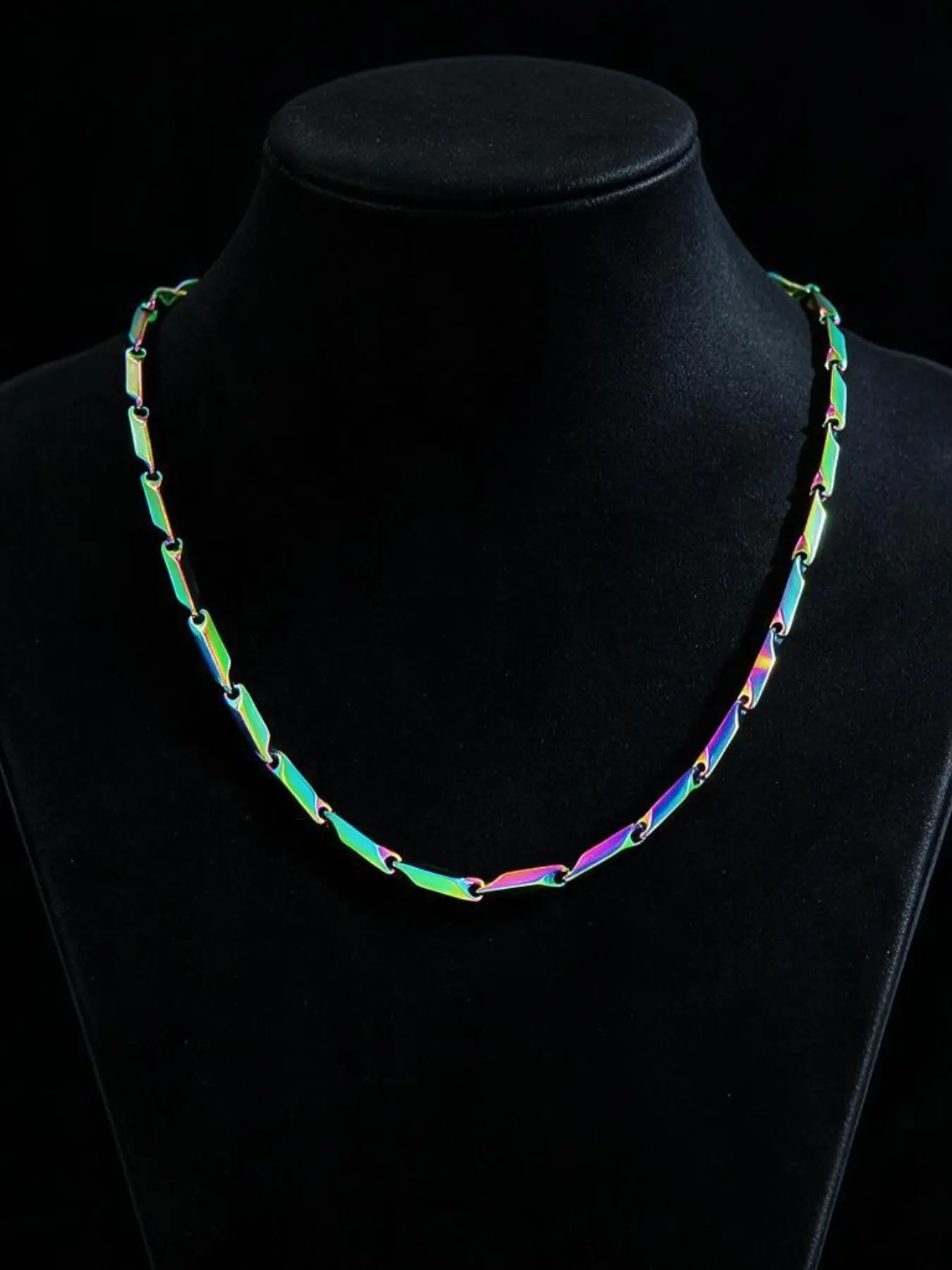 5pc Cold Tone Cyberpunk Rainbow Color-Changing Thin Necklace, Non-Fading Stainless Steel, Unique Party Accessory, Trendy Fashion Jewelry
