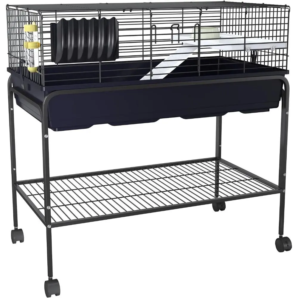 35.3" h Hamster Cage Kit with Removable Storage Shelf, Guinea Pig Cage with 3Pcs Accessories, Rat Critter Cage for Chinchilla, Squirrel, Gerbil, Hedgehog, Hamster, Guinea Pig, Black